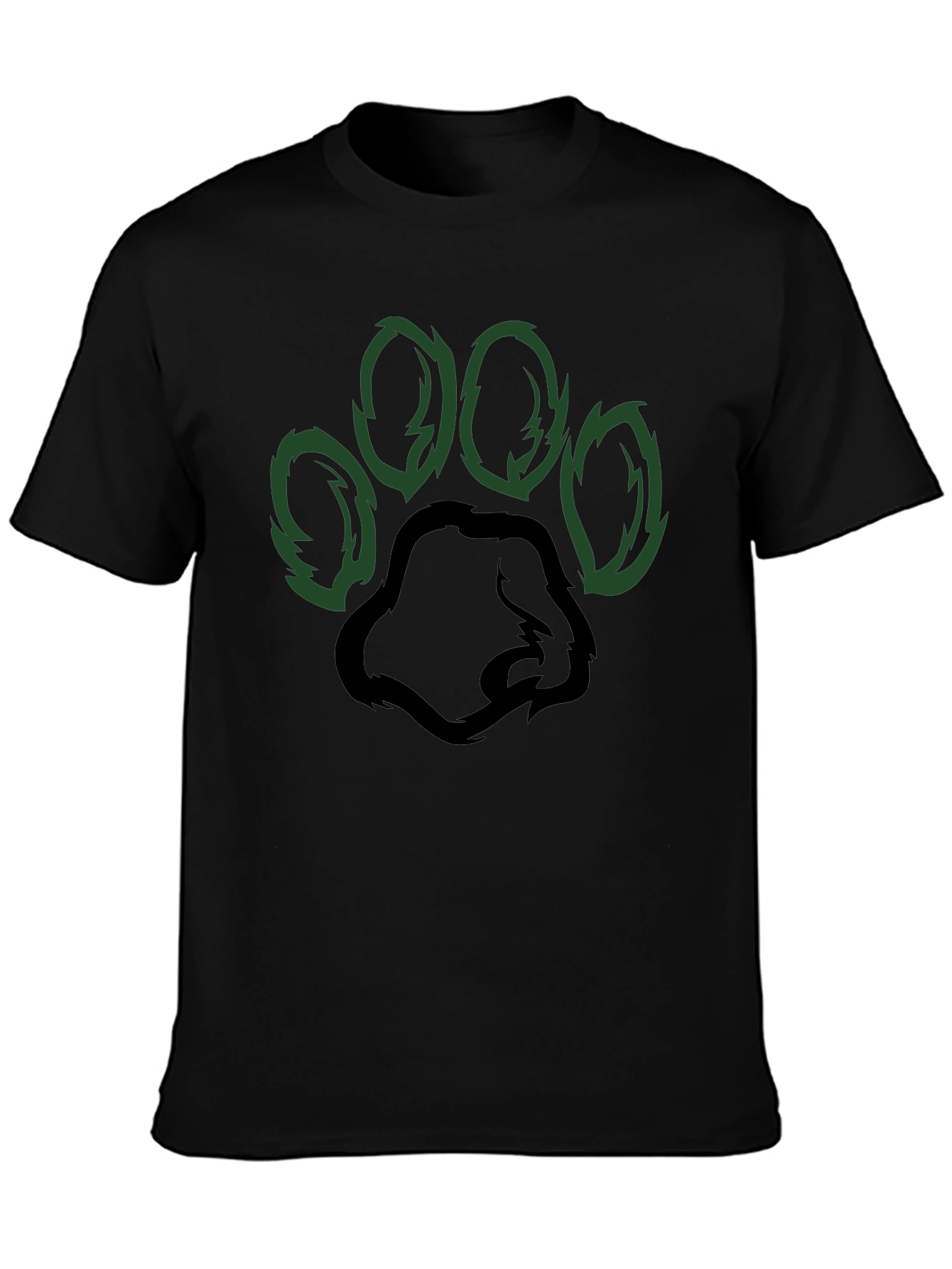 Black T-Shirt with Green Paw Print Design
