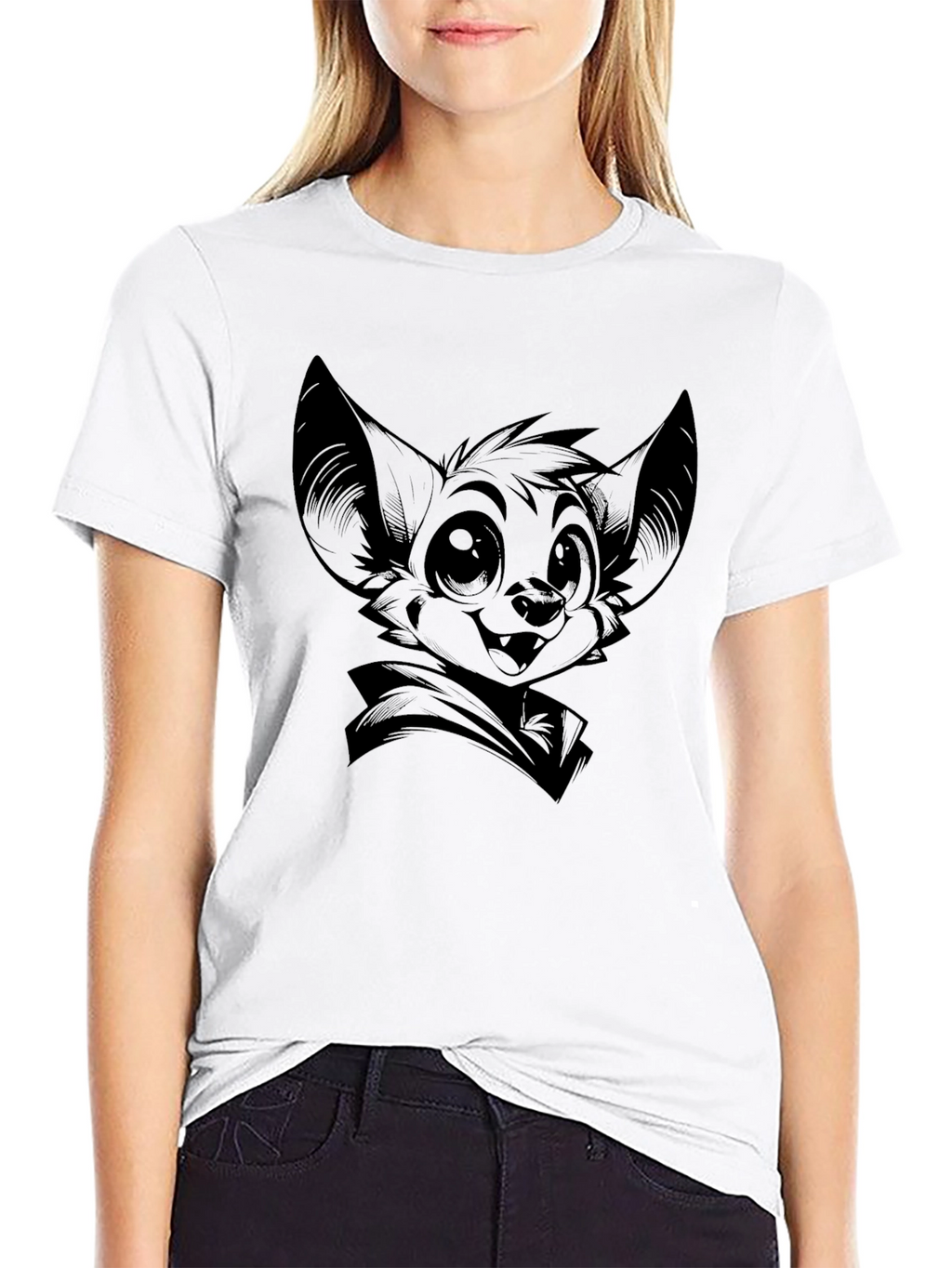 Bat Character Graphic Print Black T-Shirt