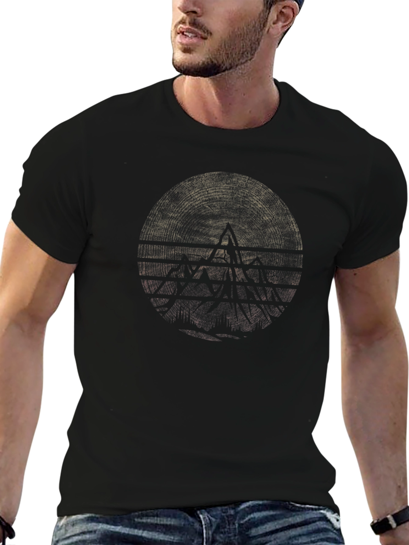 Abstract Geometric Graphic Tee - Black