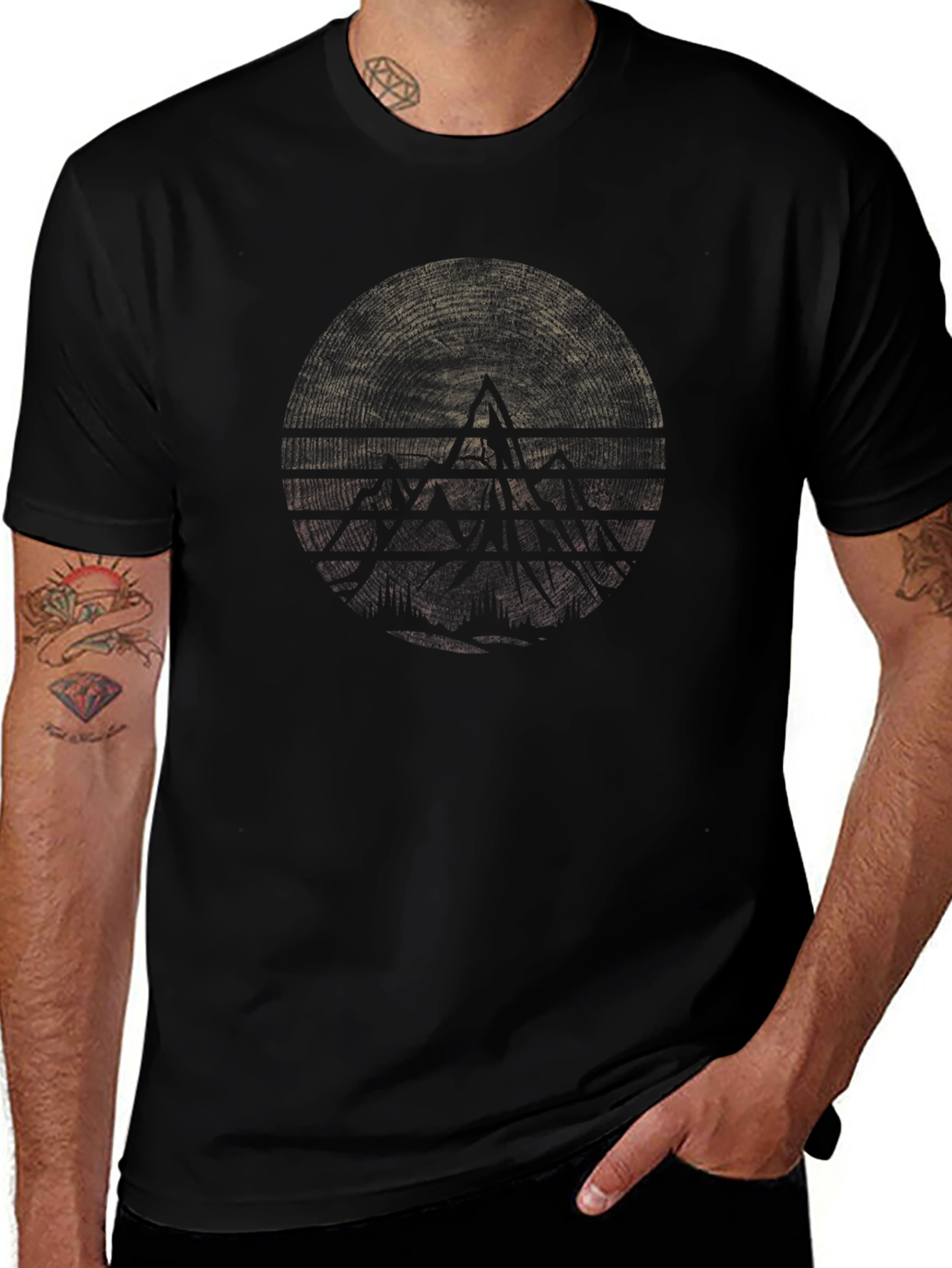 Abstract Geometric Graphic Tee - Black