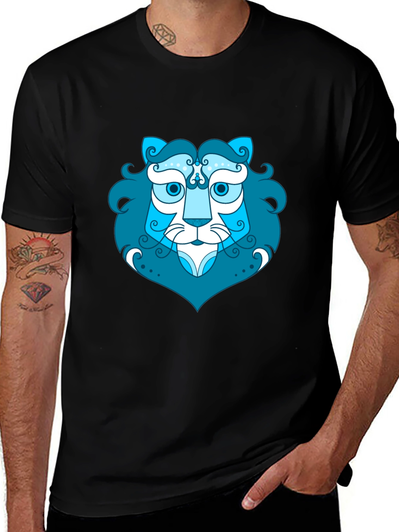 Blue Lion Graphic Tee - Stylish Mens Black T-Shirt