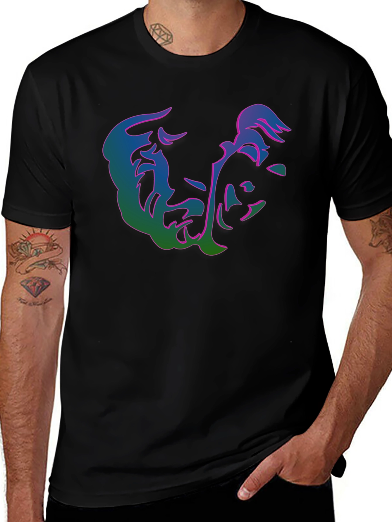 Abstract Face Graphic Print Black T-Shirt