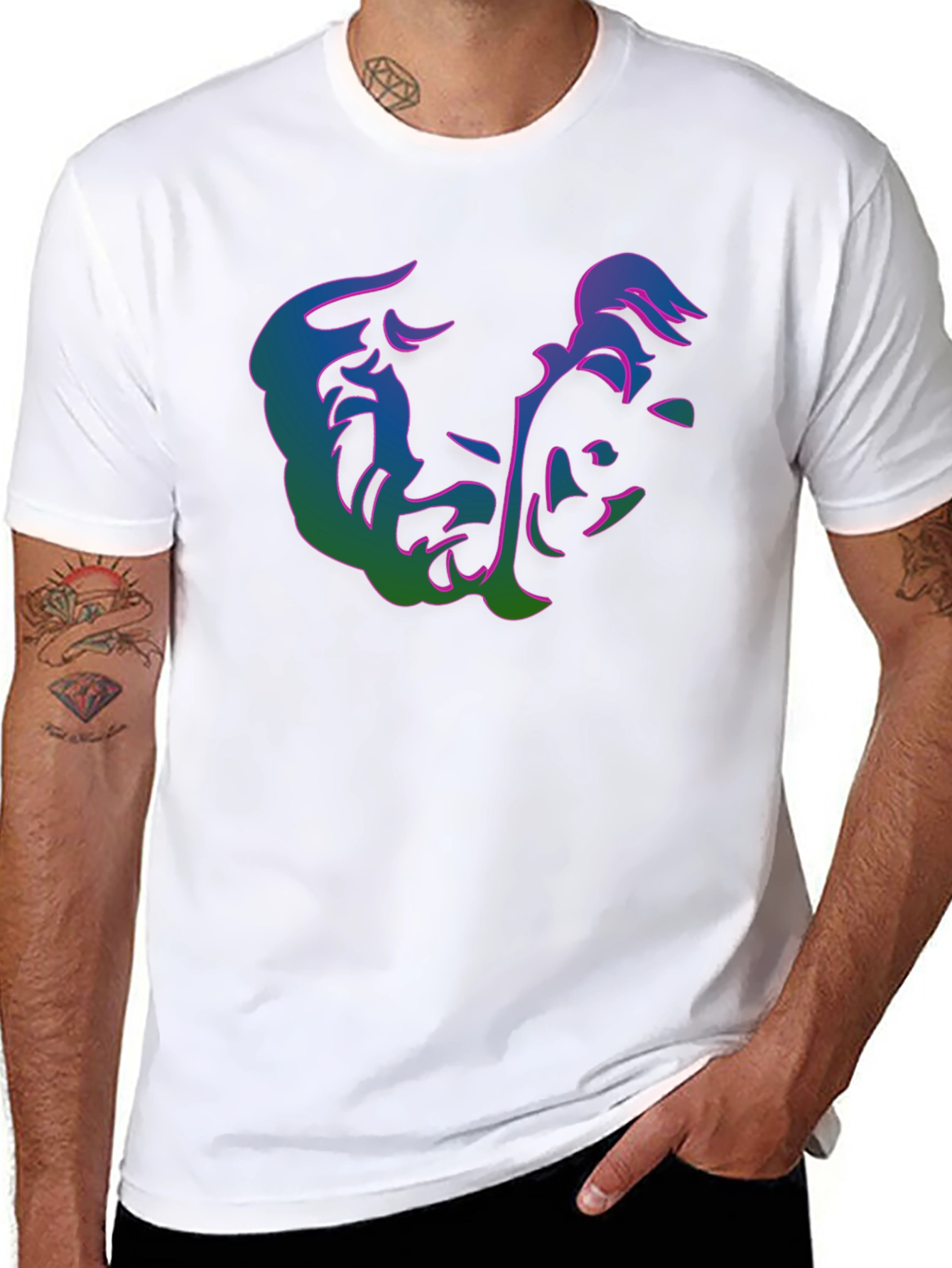 Abstract Face Graphic Print Black T-Shirt