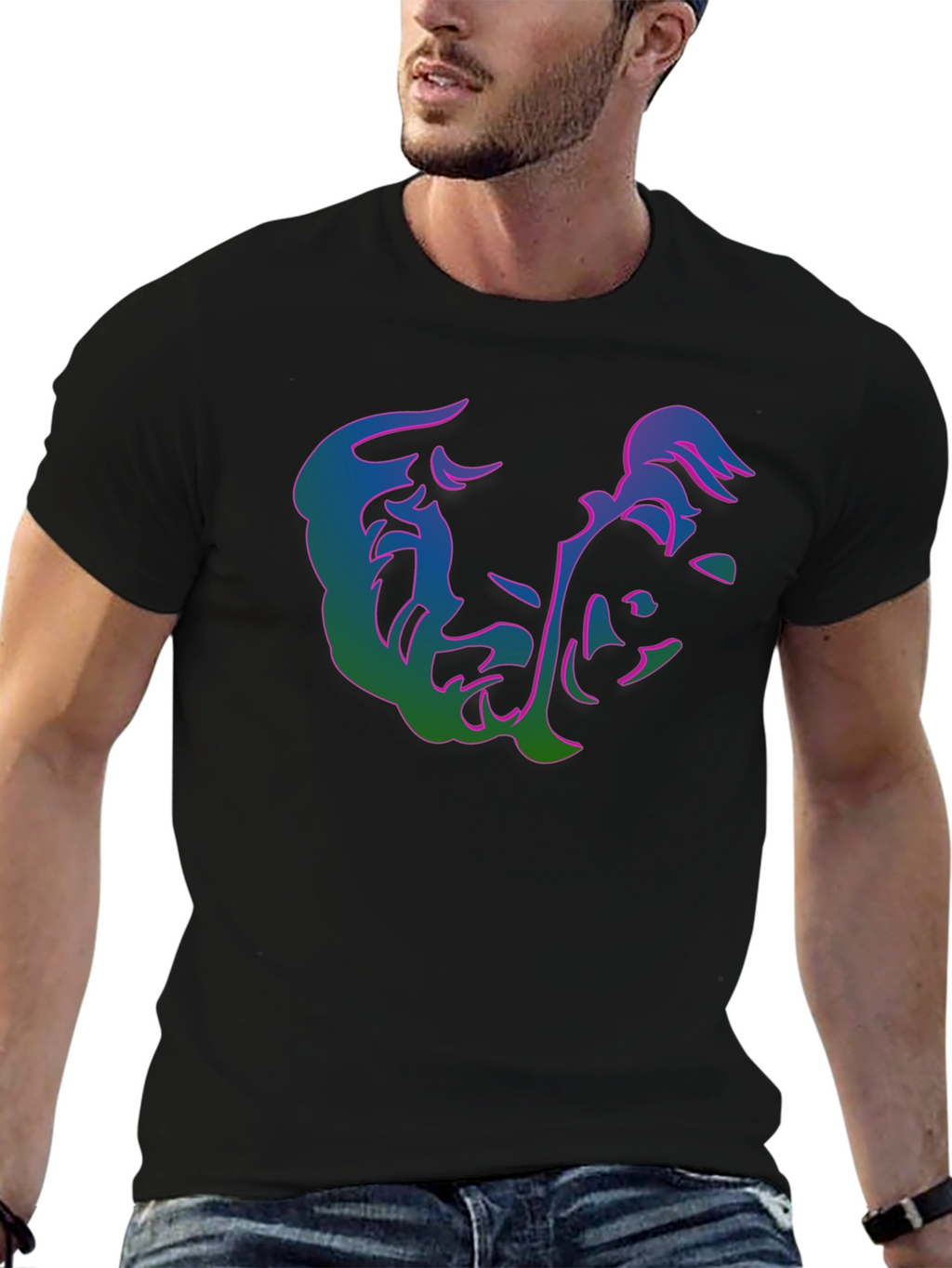 Abstract Face Graphic Print Black T-Shirt
