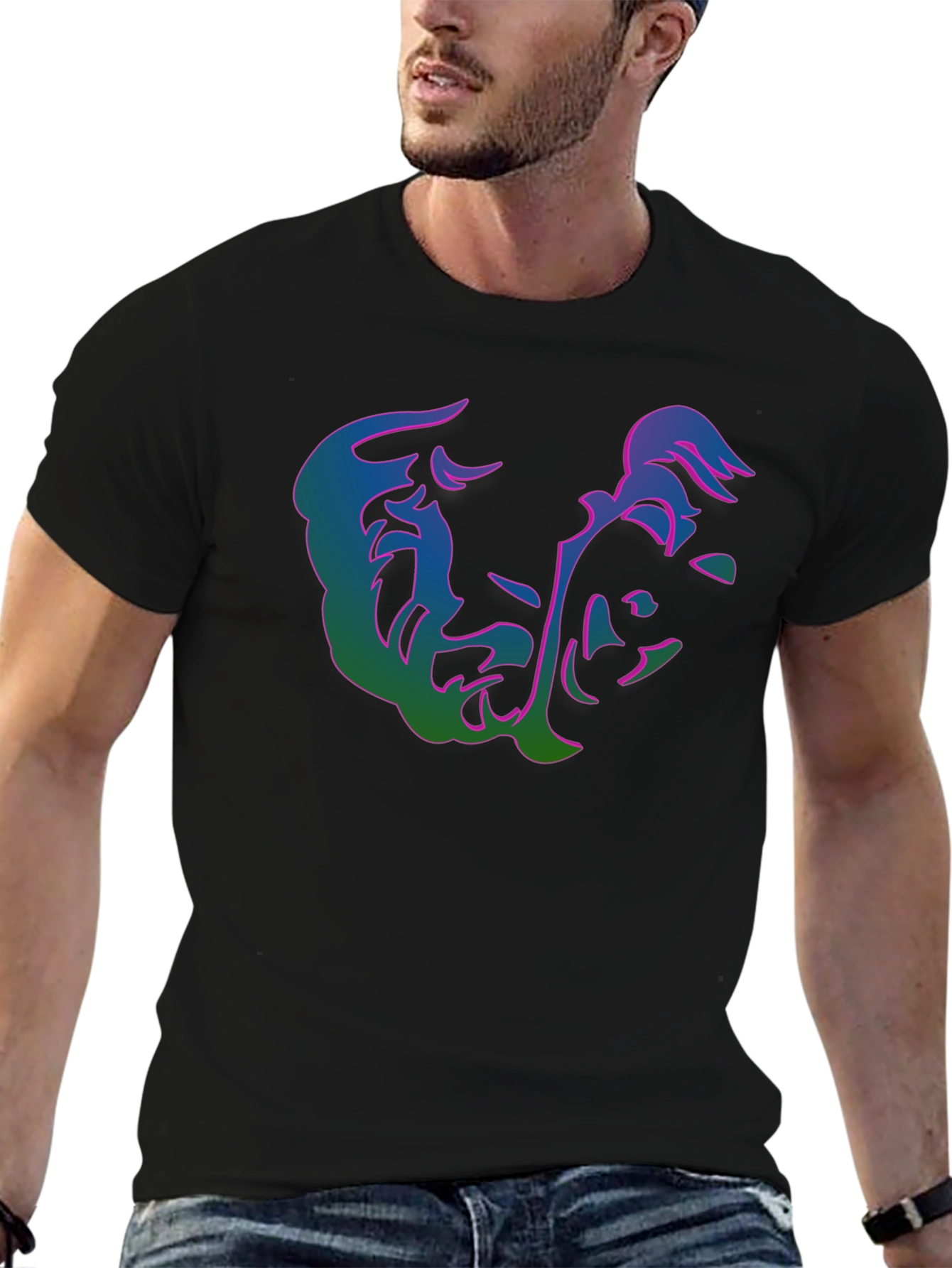 Abstract Face Graphic Print Black T-Shirt
