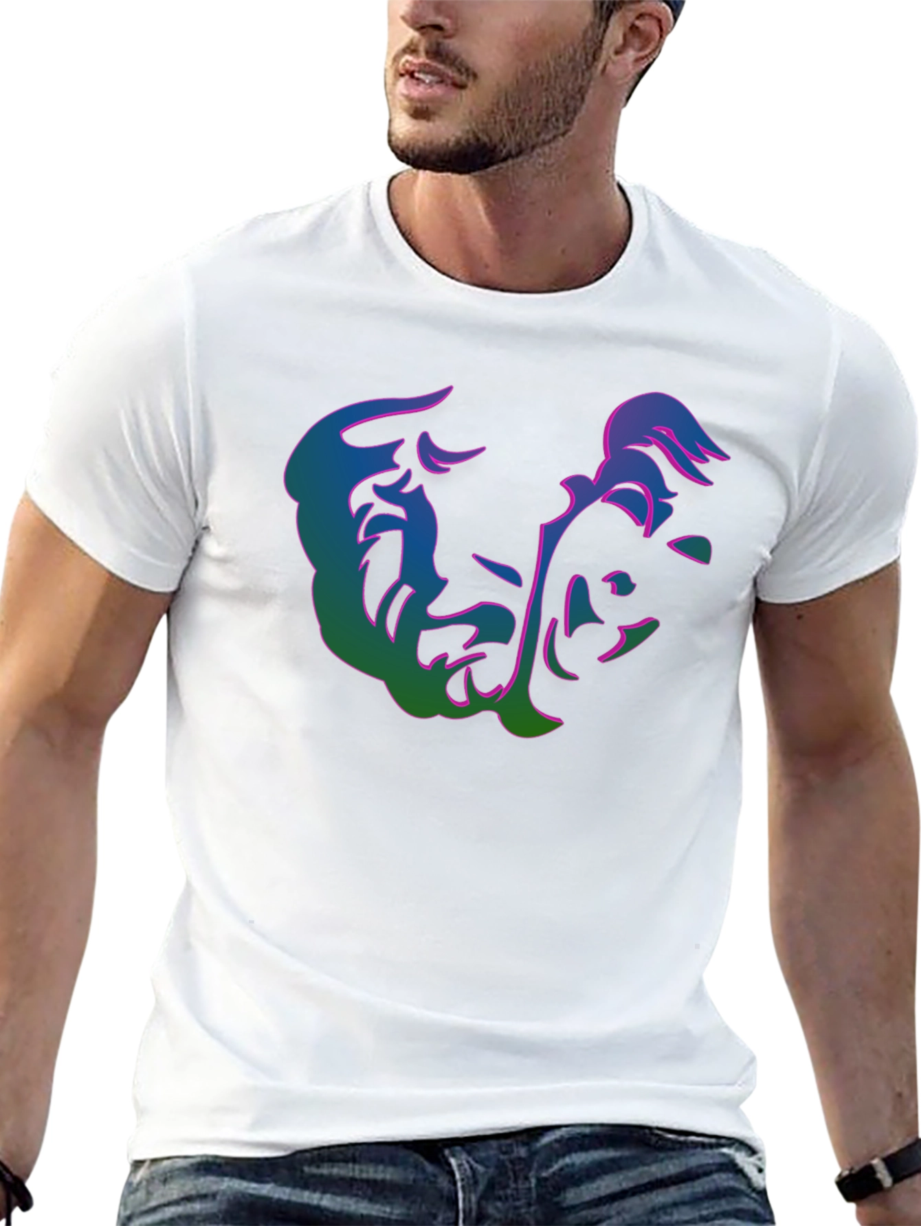 Abstract Face Graphic Print Black T-Shirt