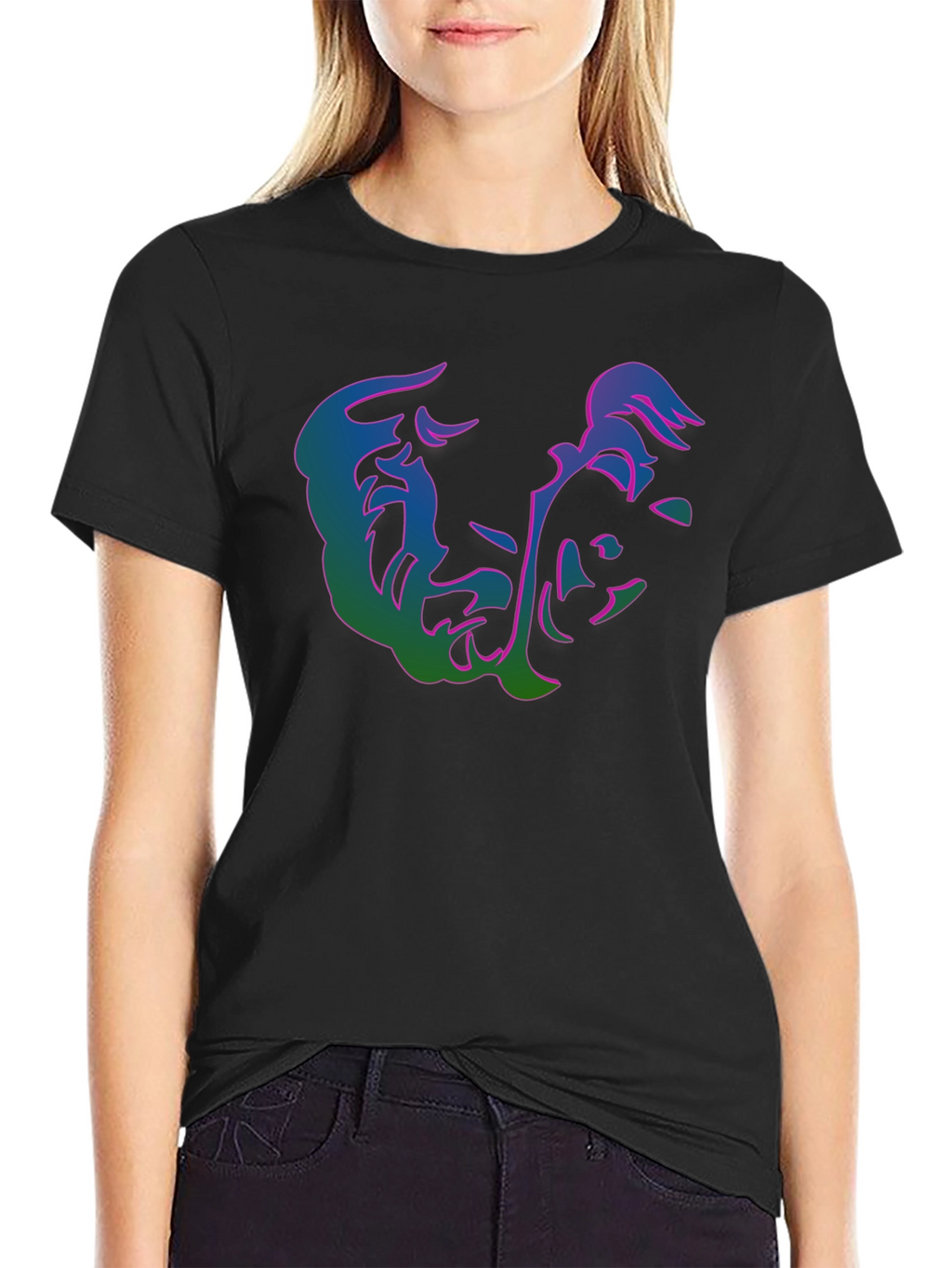 Abstract Face Graphic Print Black T-Shirt