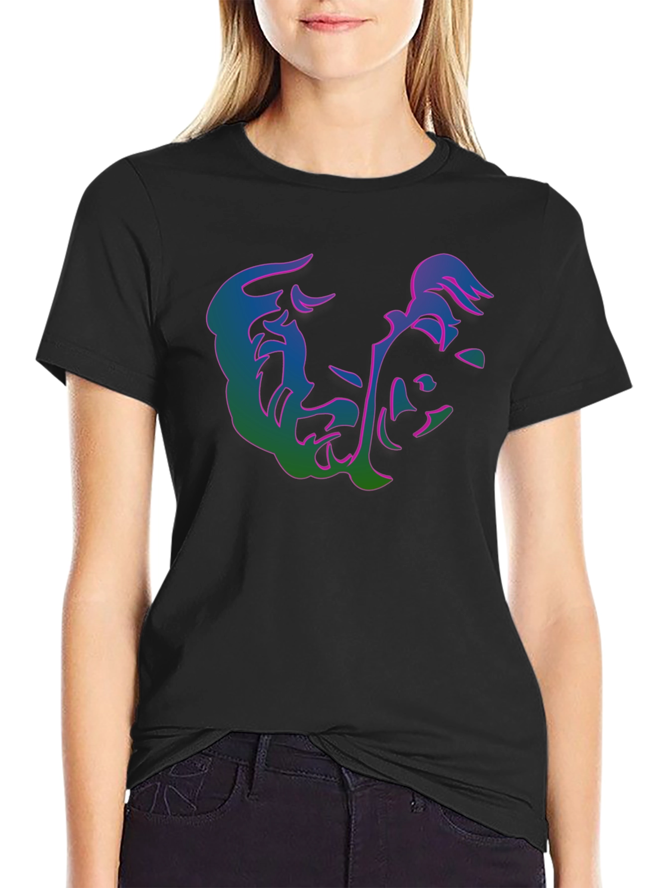 Abstract Face Graphic Print Black T-Shirt