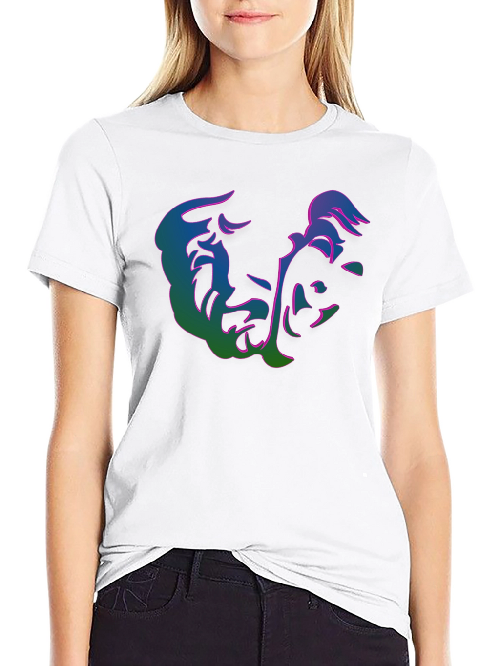 Abstract Face Graphic Print Black T-Shirt