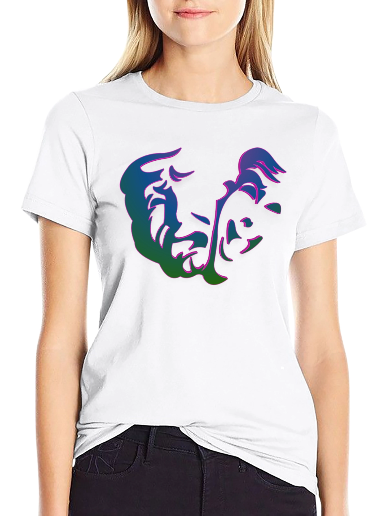 Abstract Face Graphic Print Black T-Shirt
