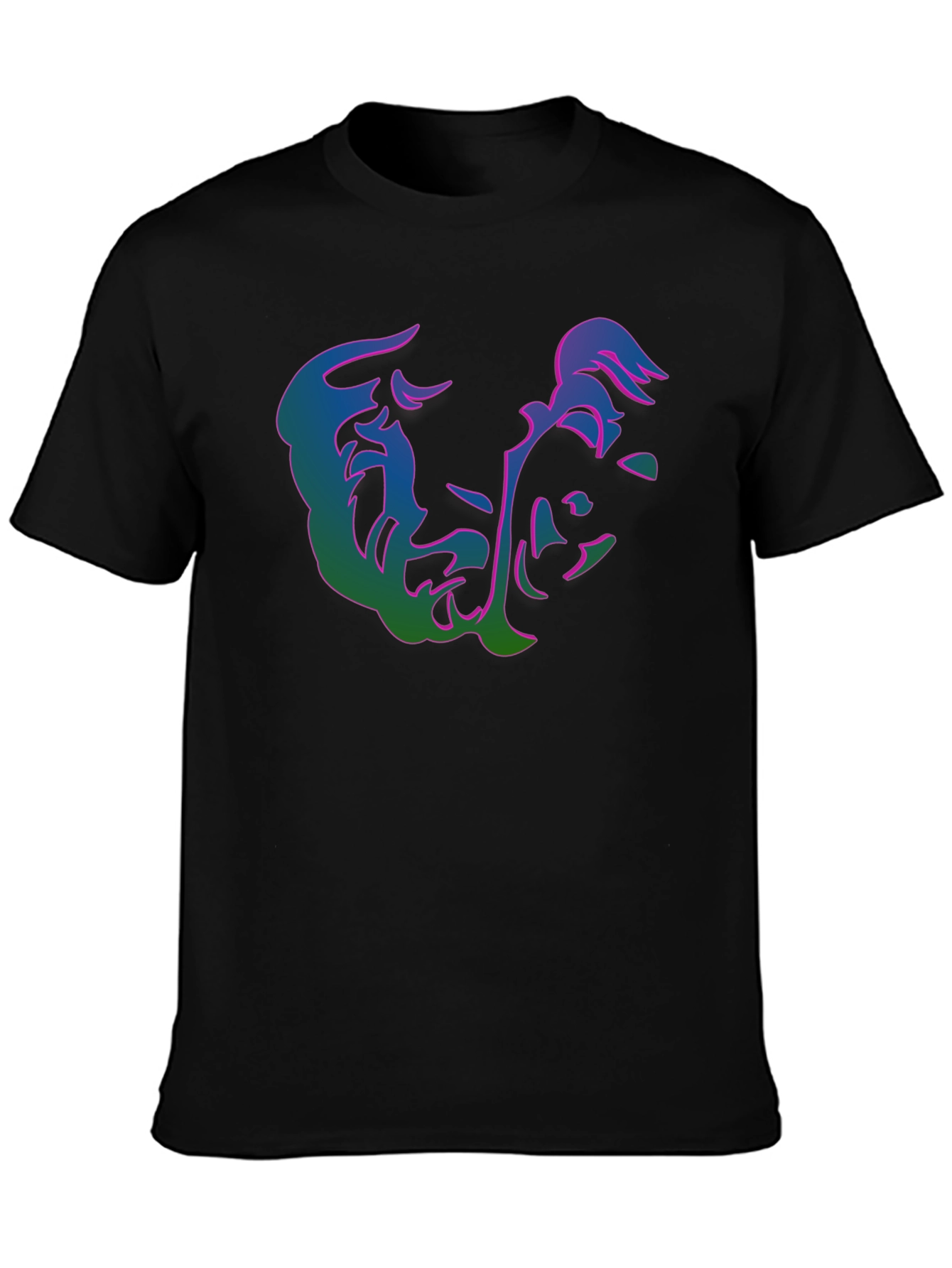 Abstract Face Graphic Print Black T-Shirt