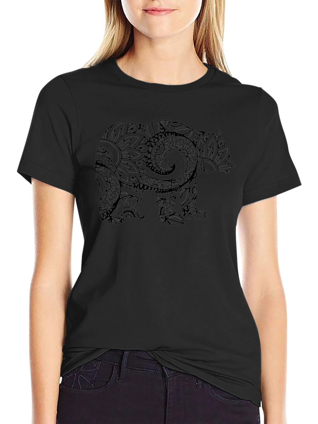 Bear Graphic Print Mens Black T-Shirt