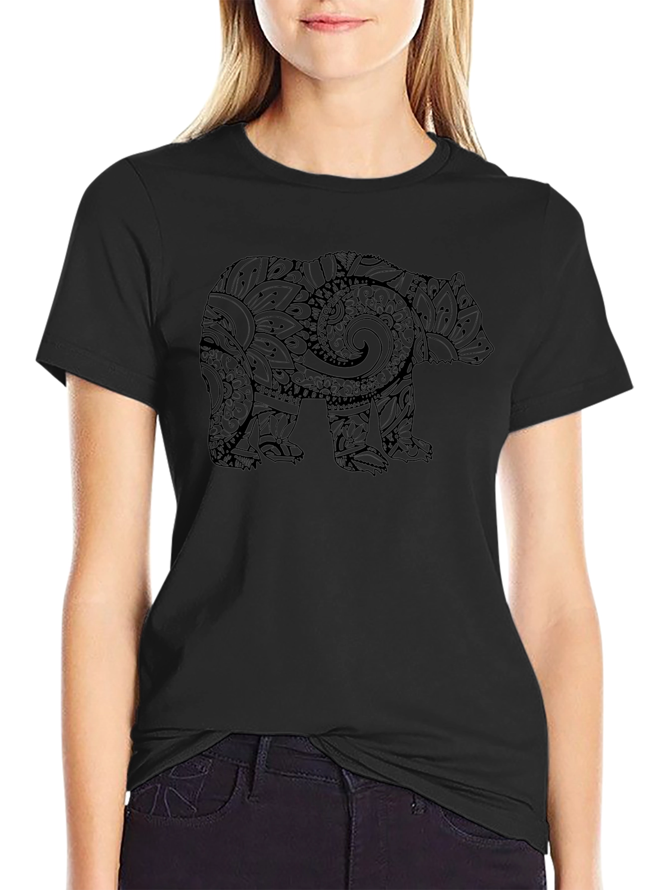 Bear Graphic Print Mens Black T-Shirt