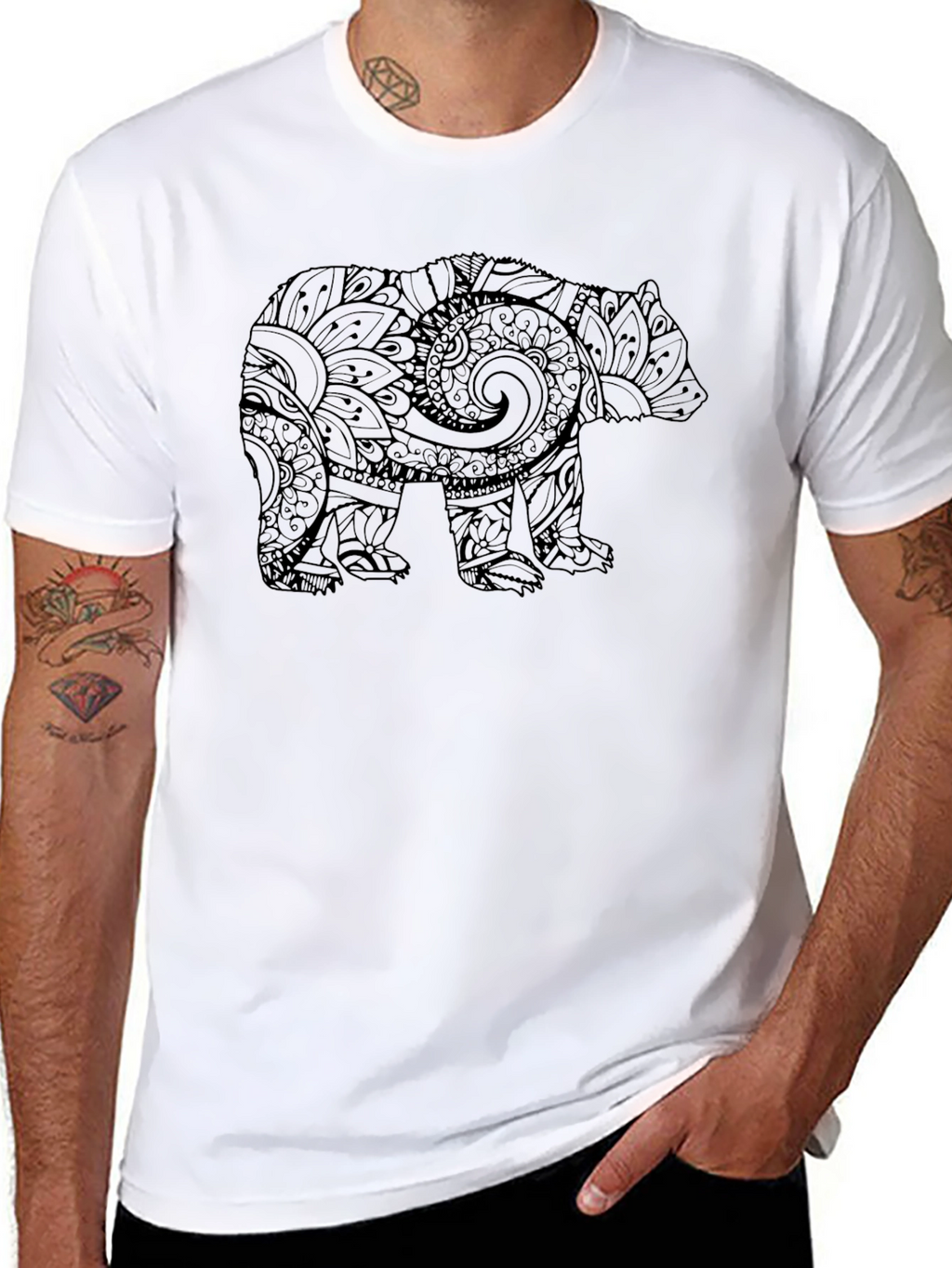 Bear Graphic Print Mens Black T-Shirt