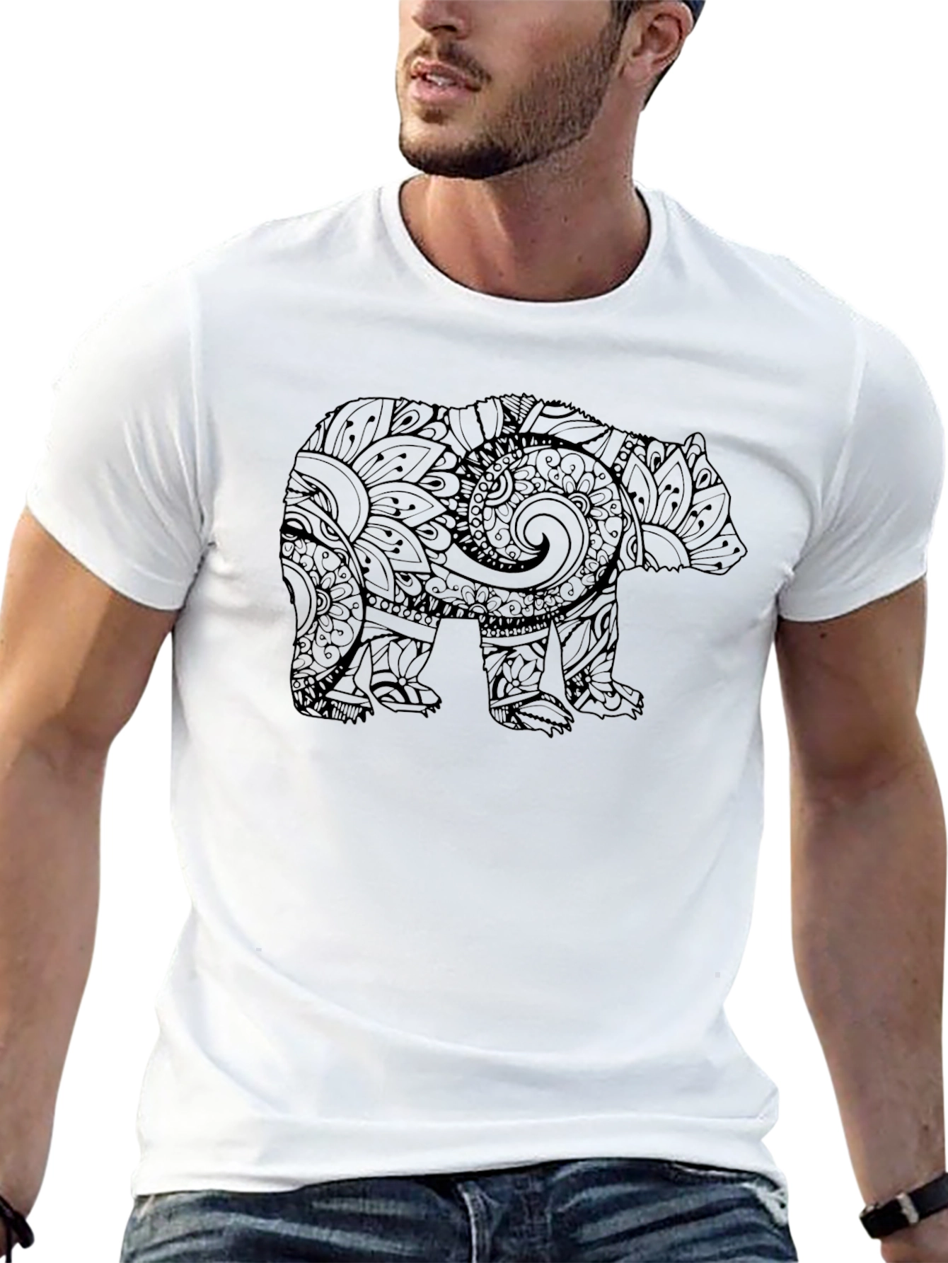 Bear Graphic Print Mens Black T-Shirt