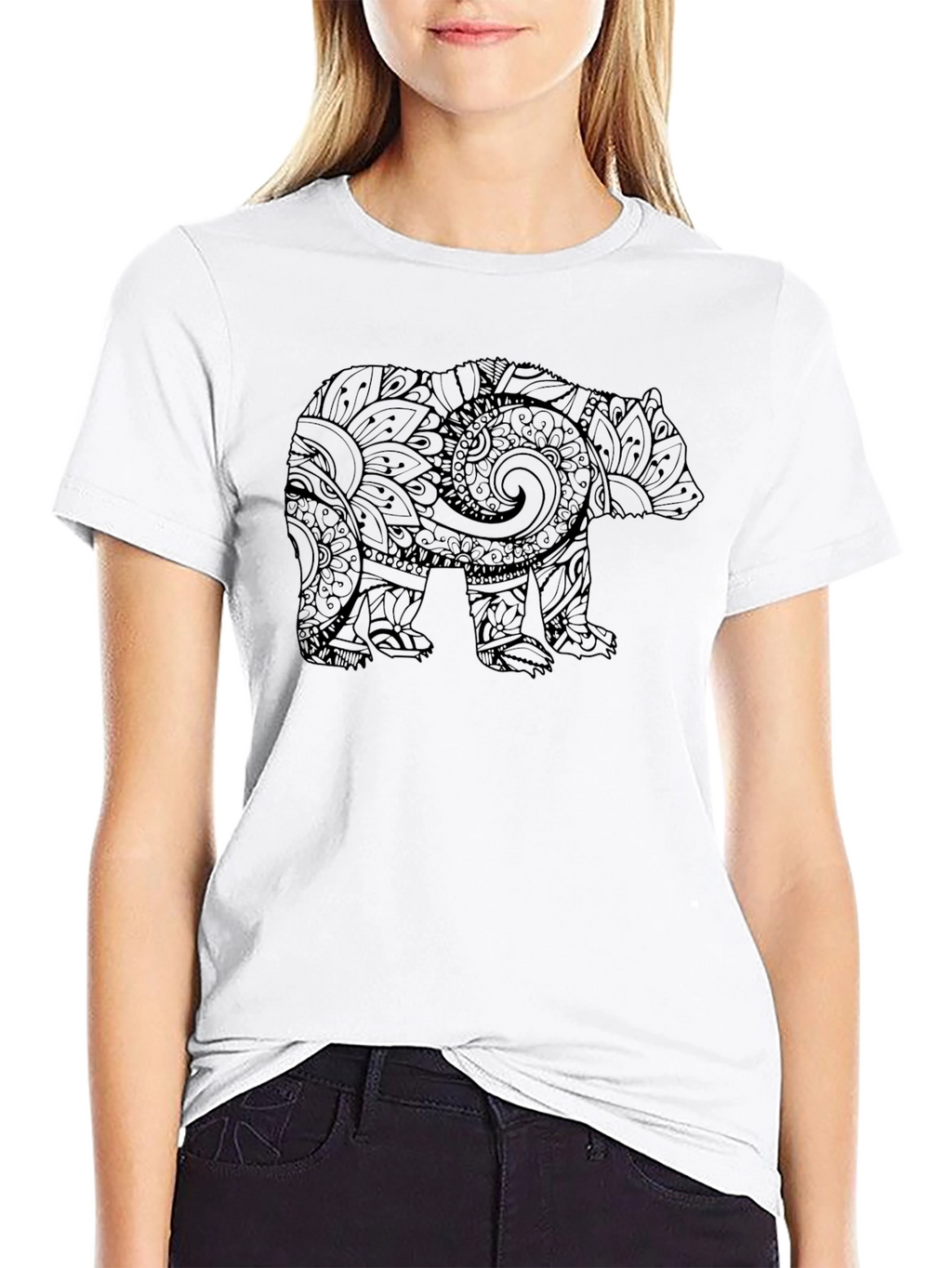 Bear Graphic Print Mens Black T-Shirt