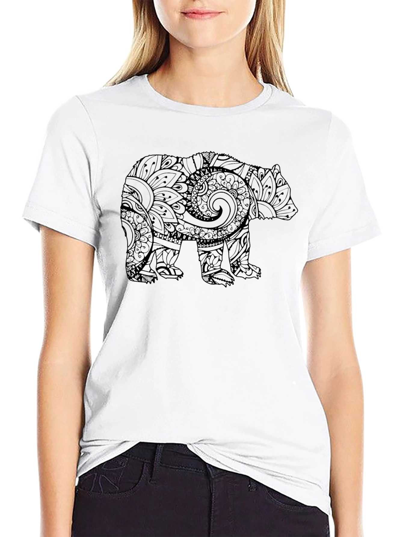 Bear Graphic Print Mens Black T-Shirt