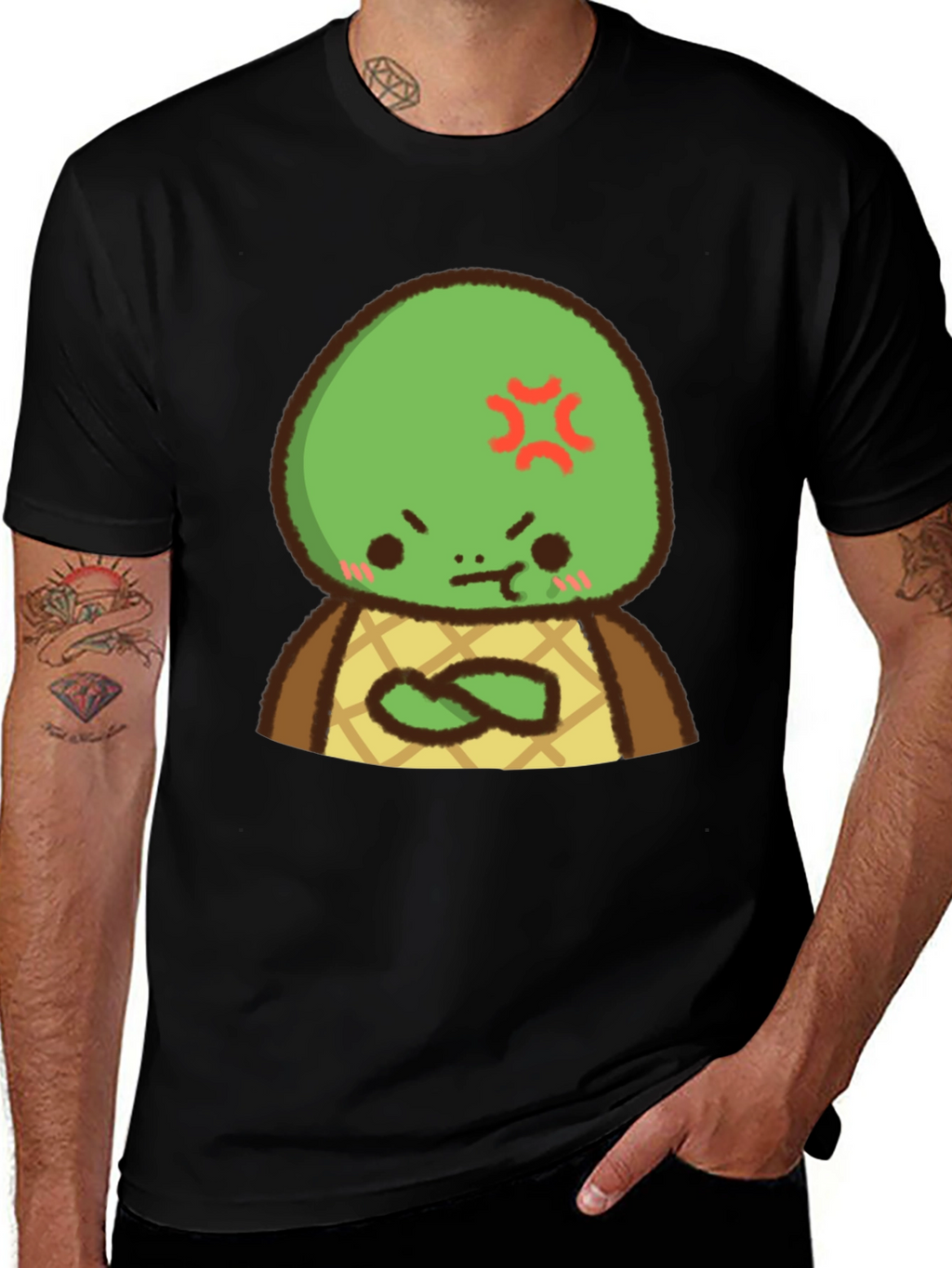 Angry Turtle Cartoon Graphic Tee - Black