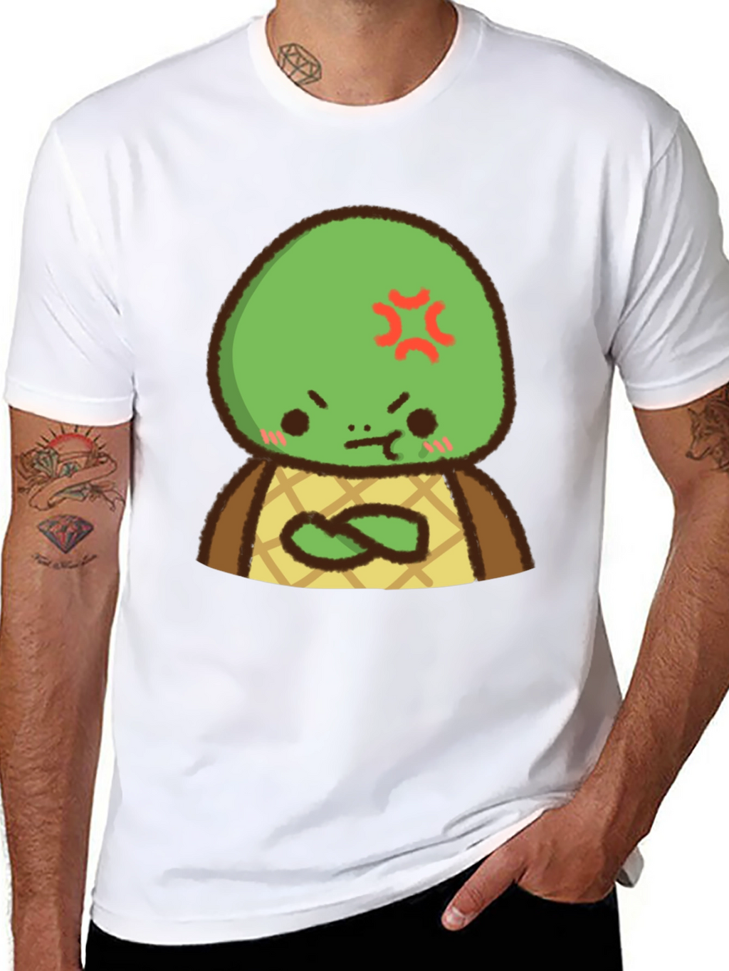 Angry Turtle Cartoon Graphic Tee - Black