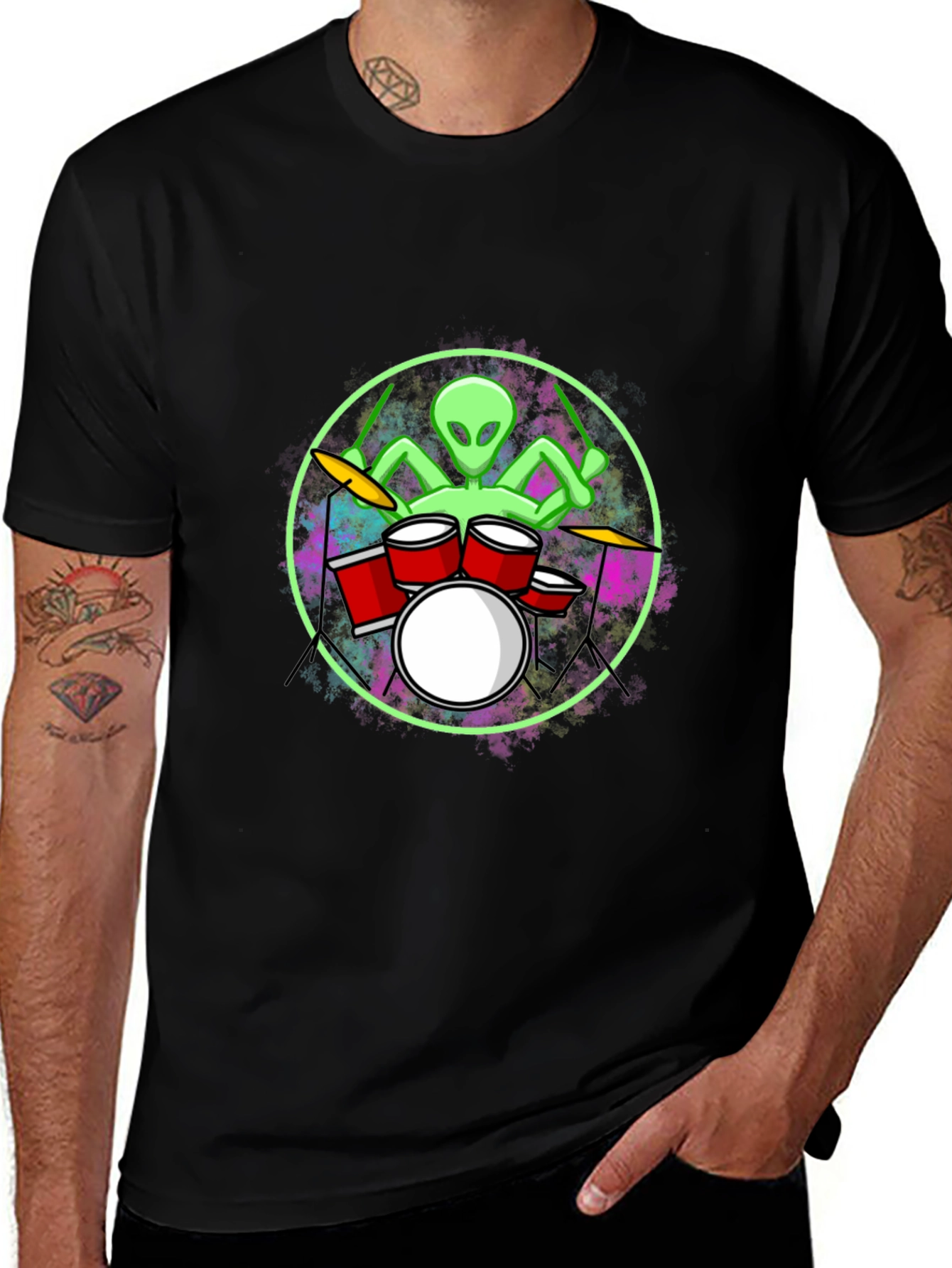 Alien Drummer T-Shirt: Unique Graphic Tee for Music Lovers