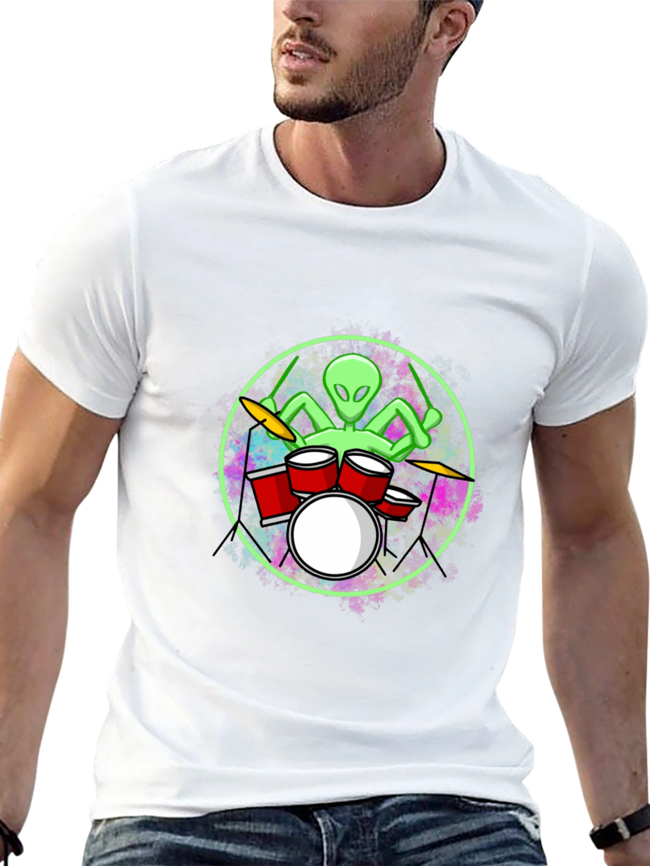 Alien Drummer T-Shirt: Unique Graphic Tee for Music Lovers