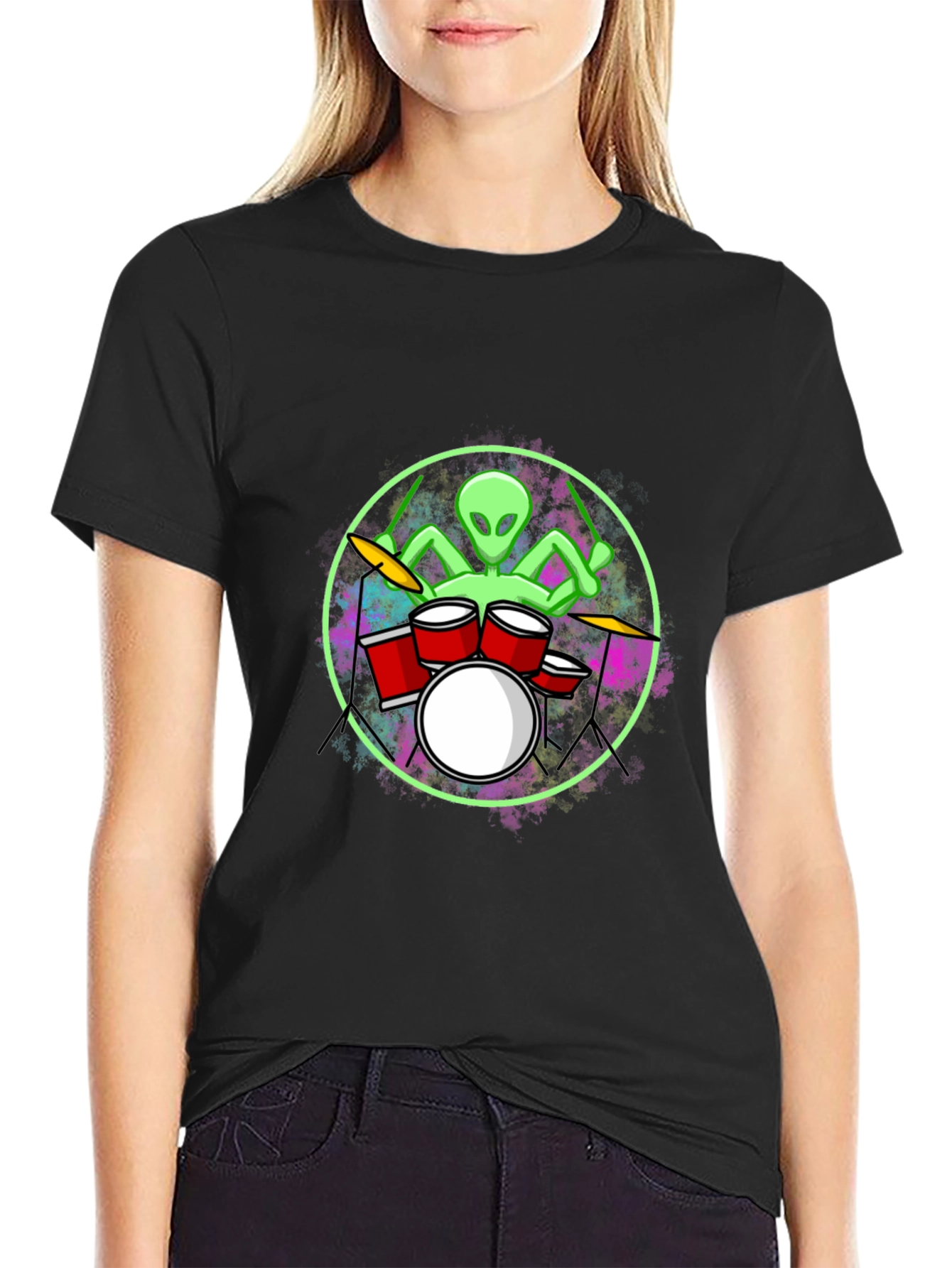 Alien Drummer T-Shirt: Unique Graphic Tee for Music Lovers