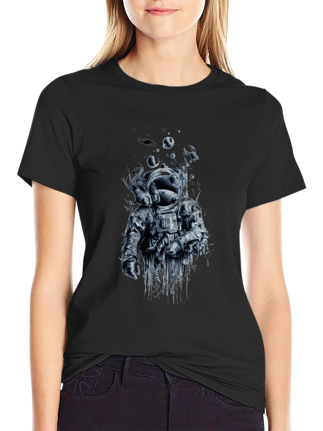 Astronaut Graphic Tee - Black Crew Neck T-Shirt