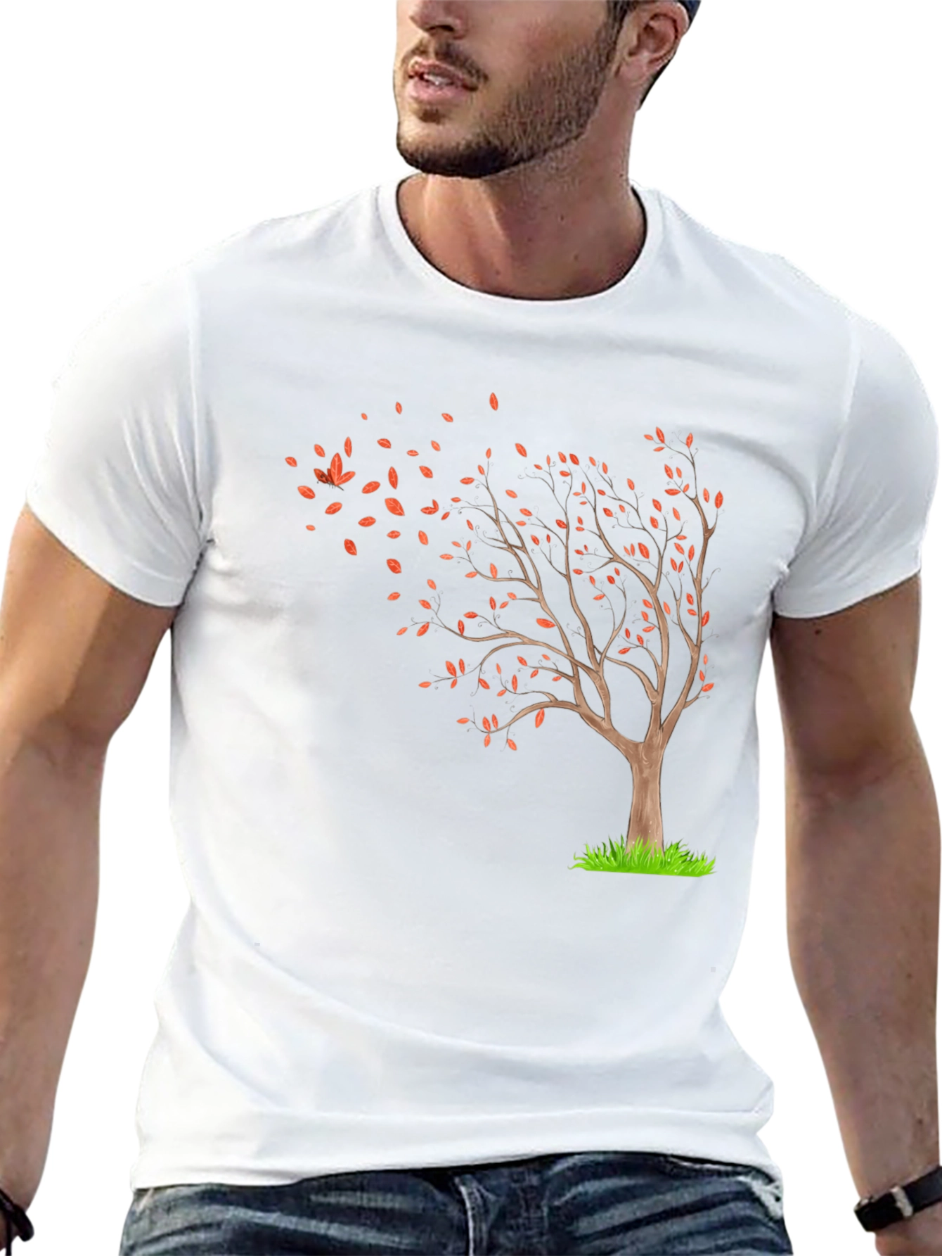 Autumn Tree Graphic Tee - Black Cotton Casual Shirt