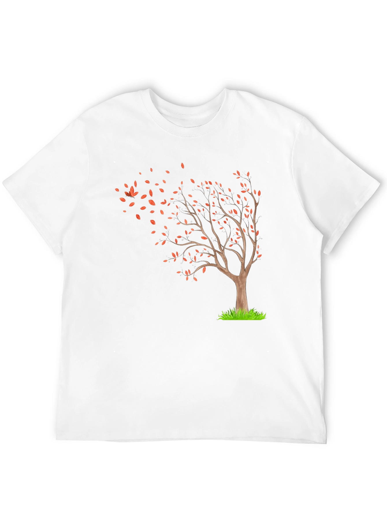Autumn Tree Graphic Tee - Black Cotton Casual Shirt
