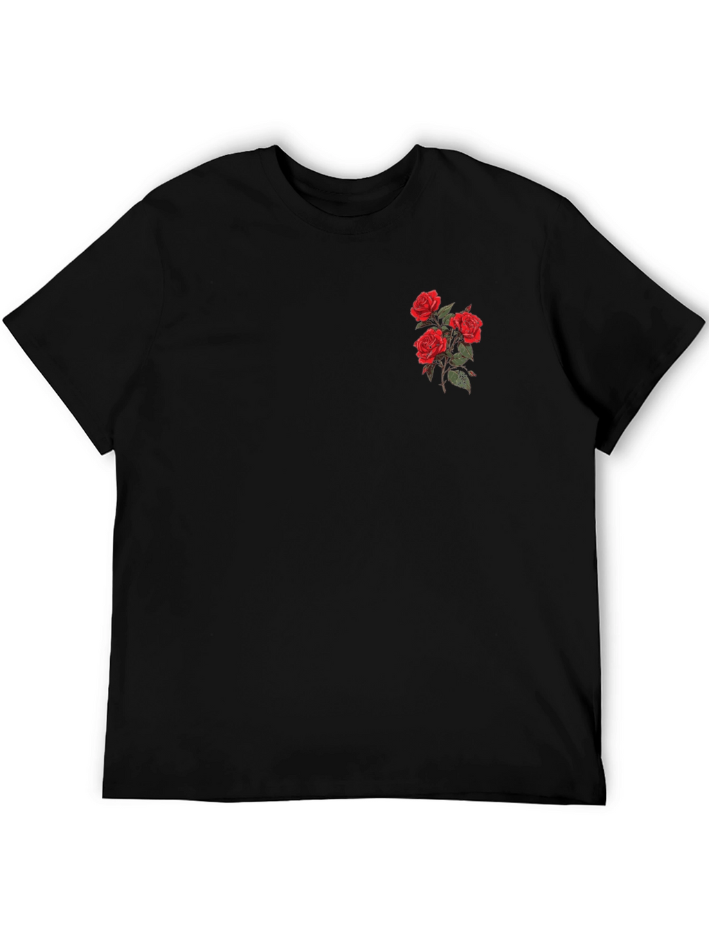 Black T-Shirt with Embroidered Red Roses