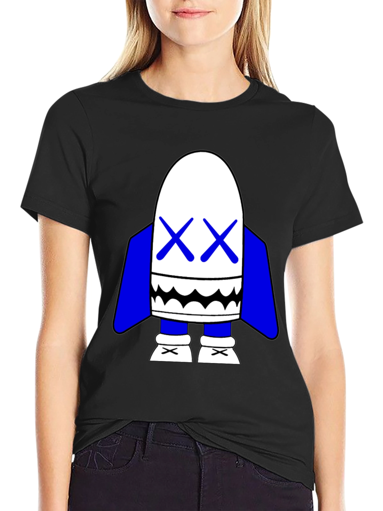 Black T-Shirt with Cartoon Character Graphic