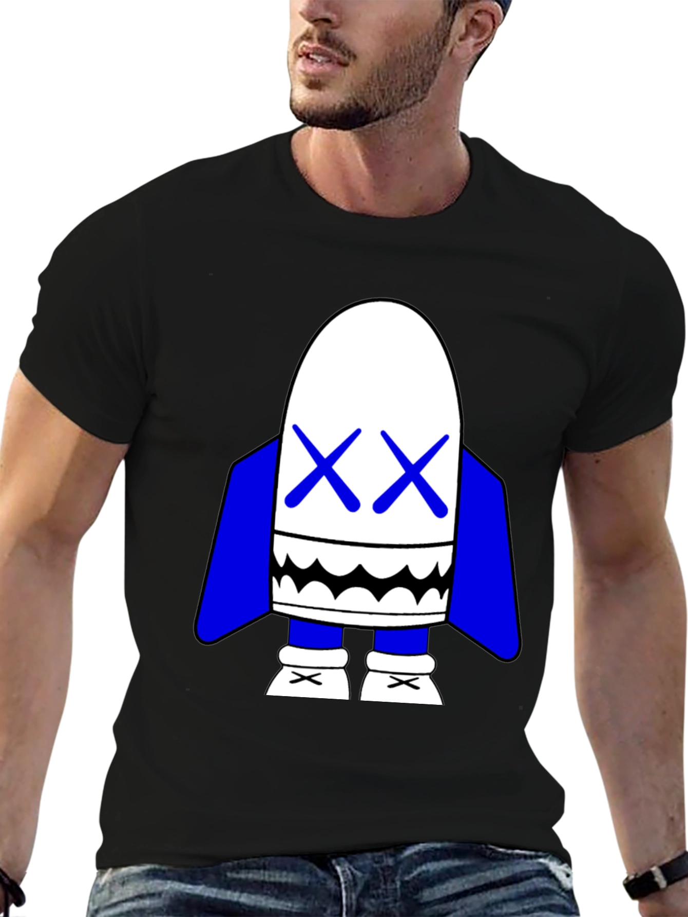 Black T-Shirt with Cartoon Character Graphic