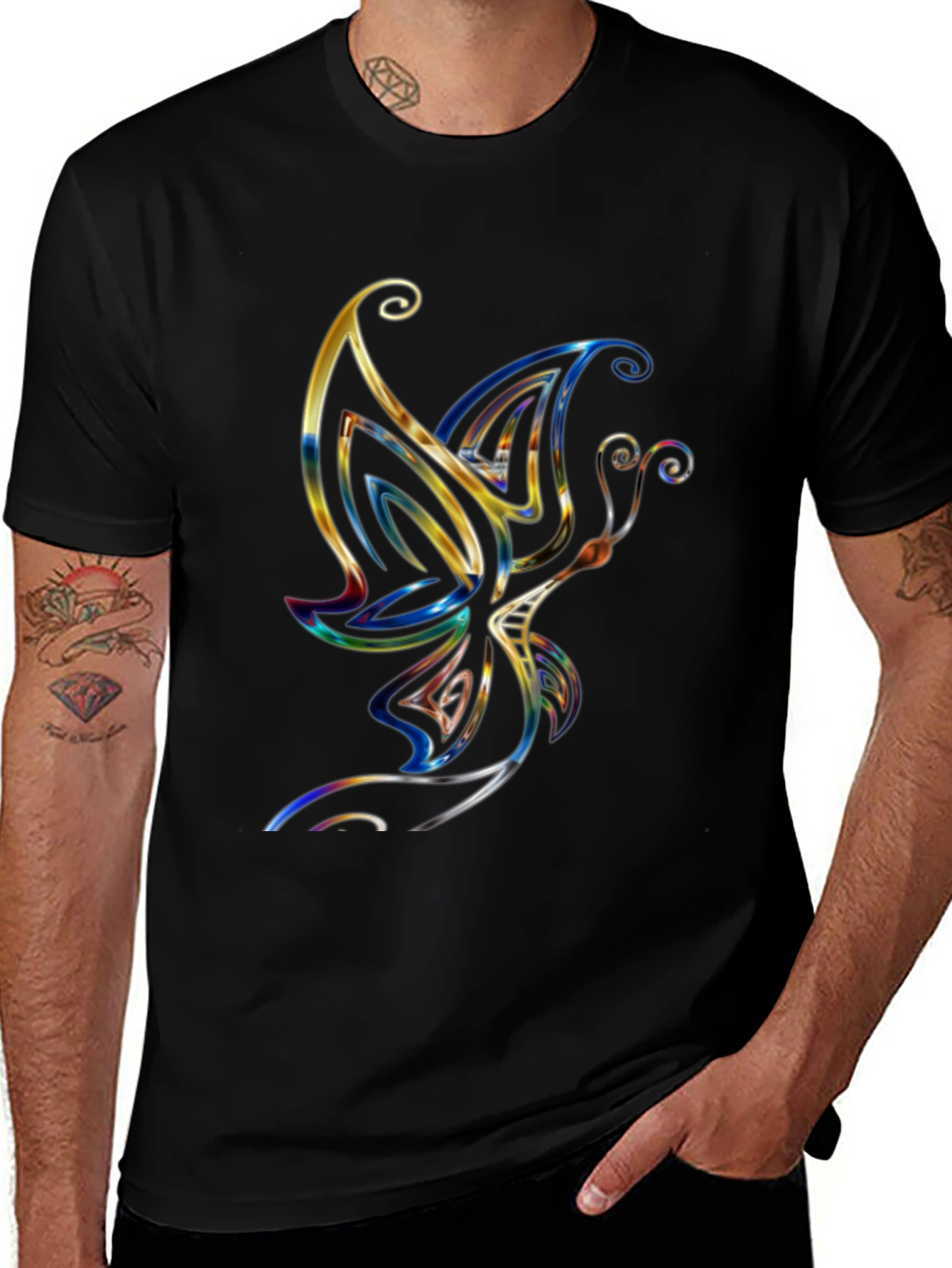 Butterfly Graphic Tee - Stylish Mens Black T-Shirt