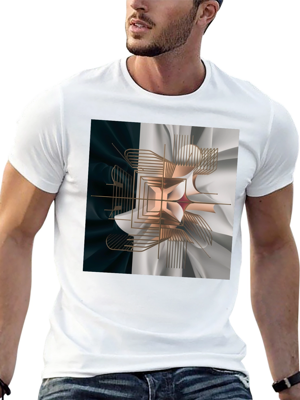 Abstract Geometric Graphic Print Black T-Shirt