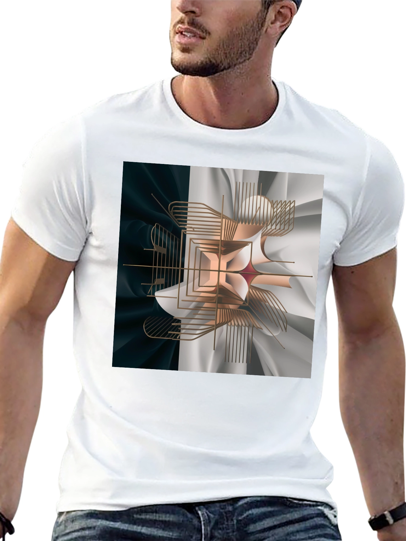 Abstract Geometric Graphic Print Black T-Shirt