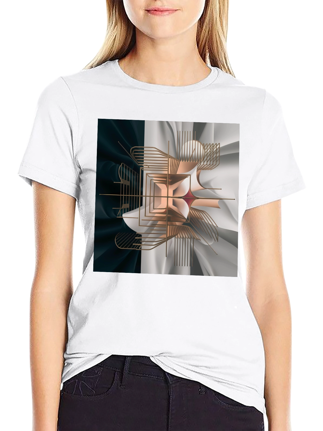 Abstract Geometric Graphic Print Black T-Shirt