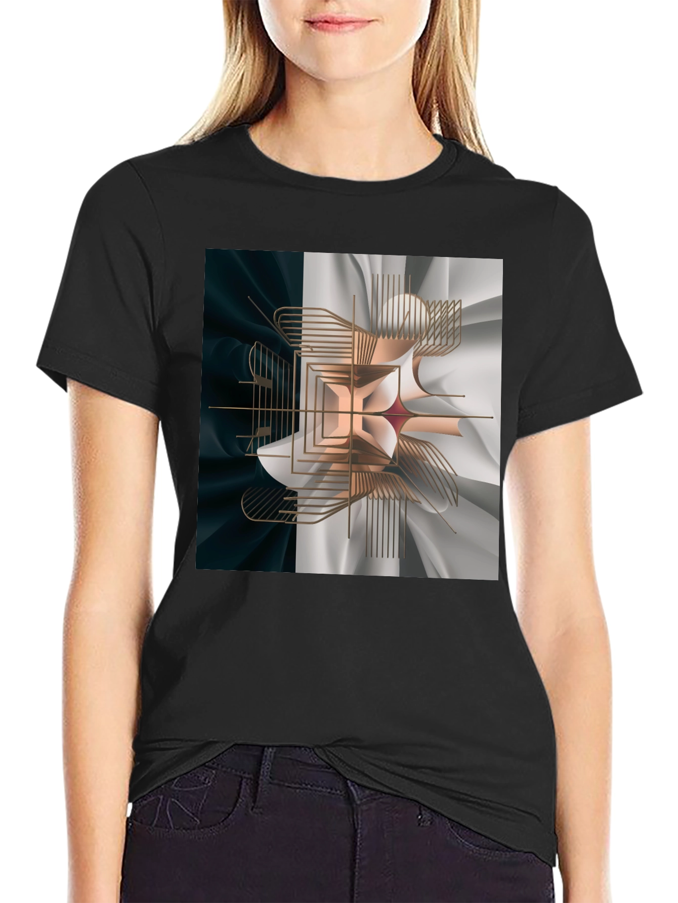 Abstract Geometric Graphic Print Black T-Shirt
