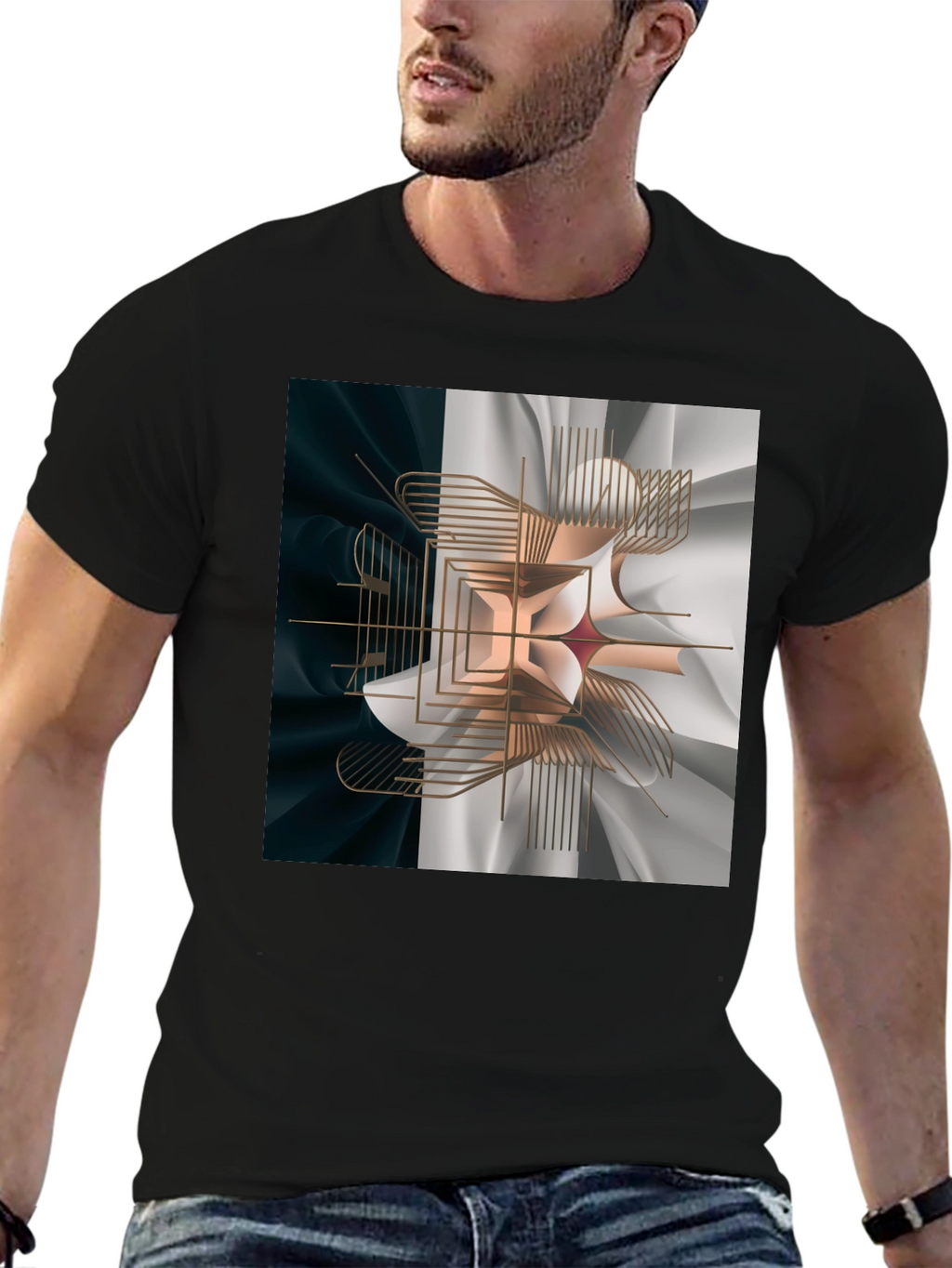 Abstract Geometric Graphic Print Black T-Shirt