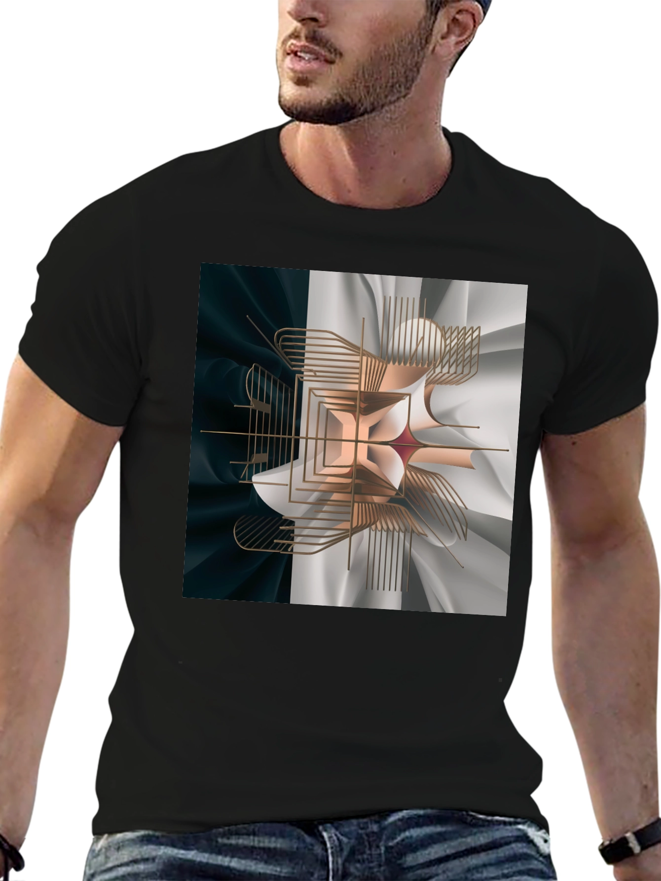 Abstract Geometric Graphic Print Black T-Shirt