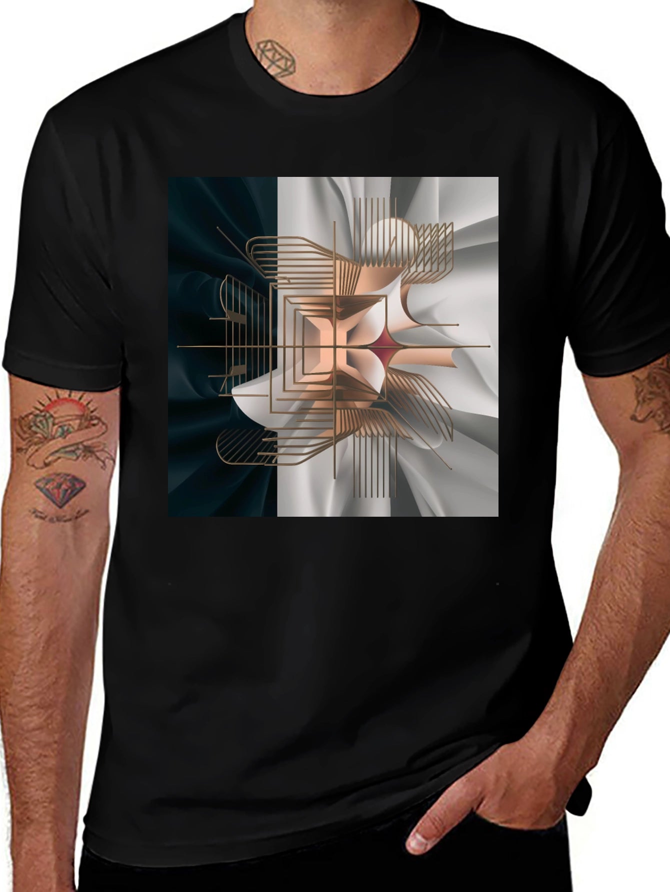 Abstract Geometric Graphic Print Black T-Shirt