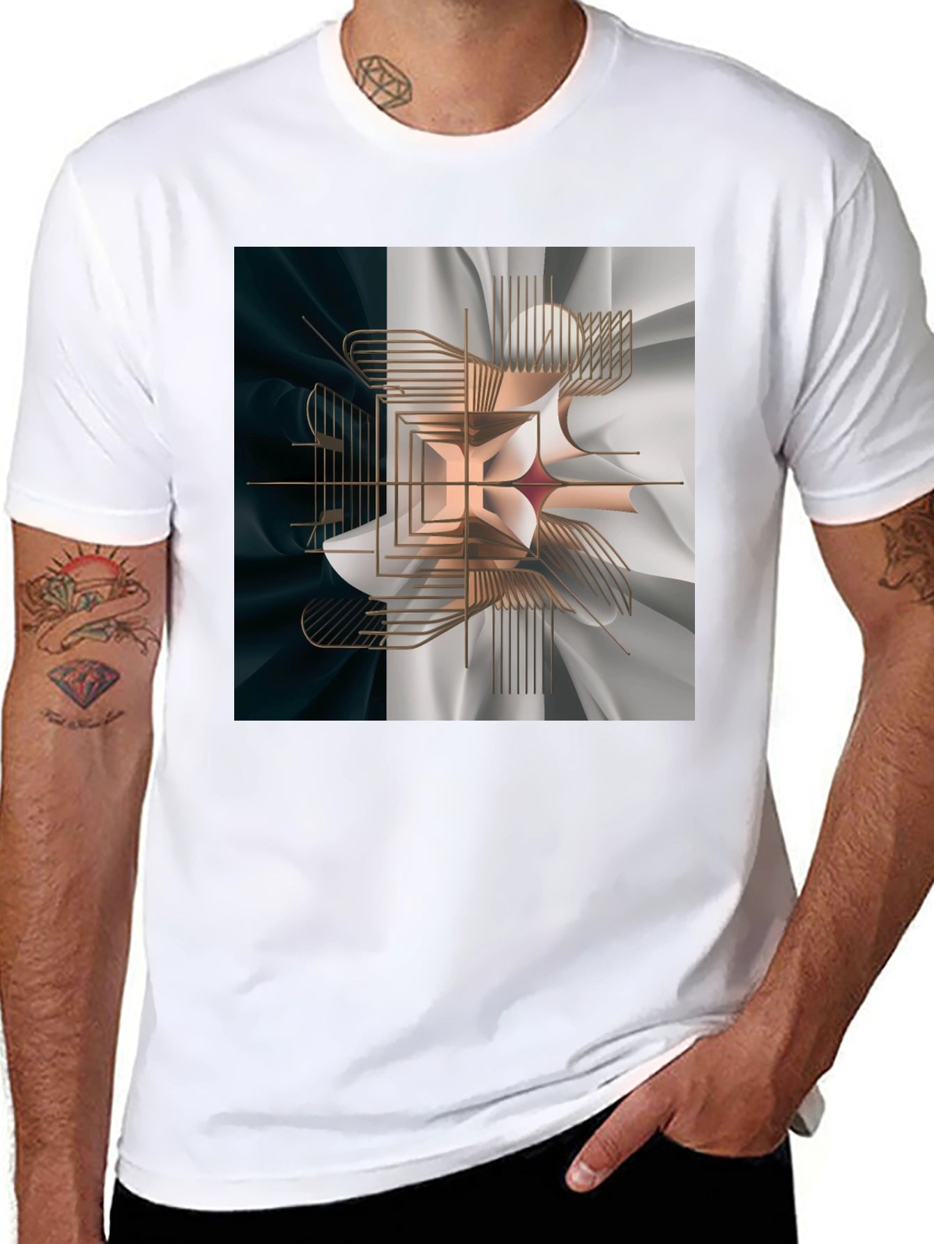 Abstract Geometric Graphic Print Black T-Shirt