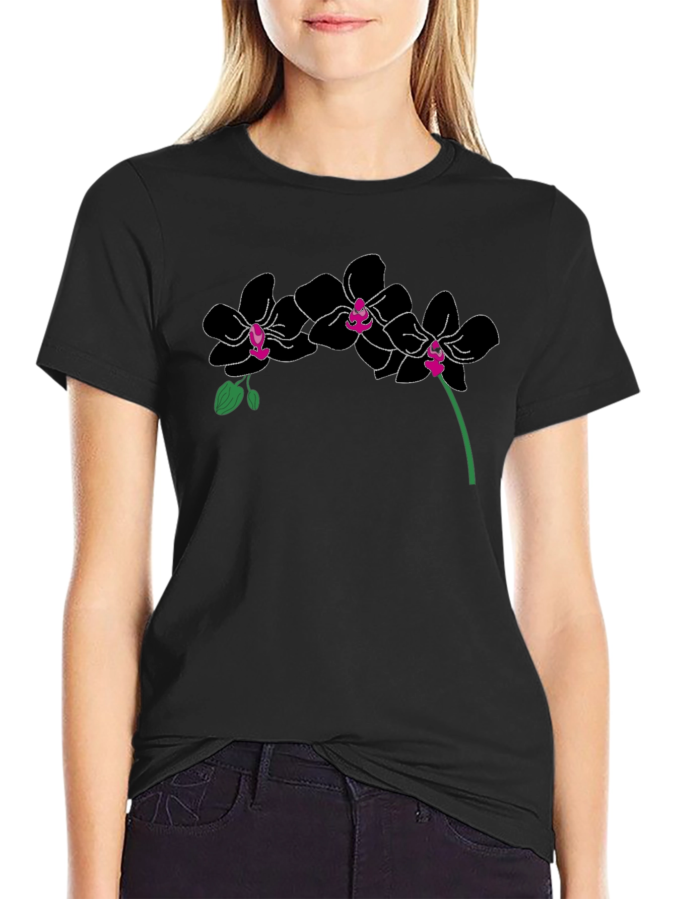 Black Orchid Graphic T-Shirt - Modern Floral Design