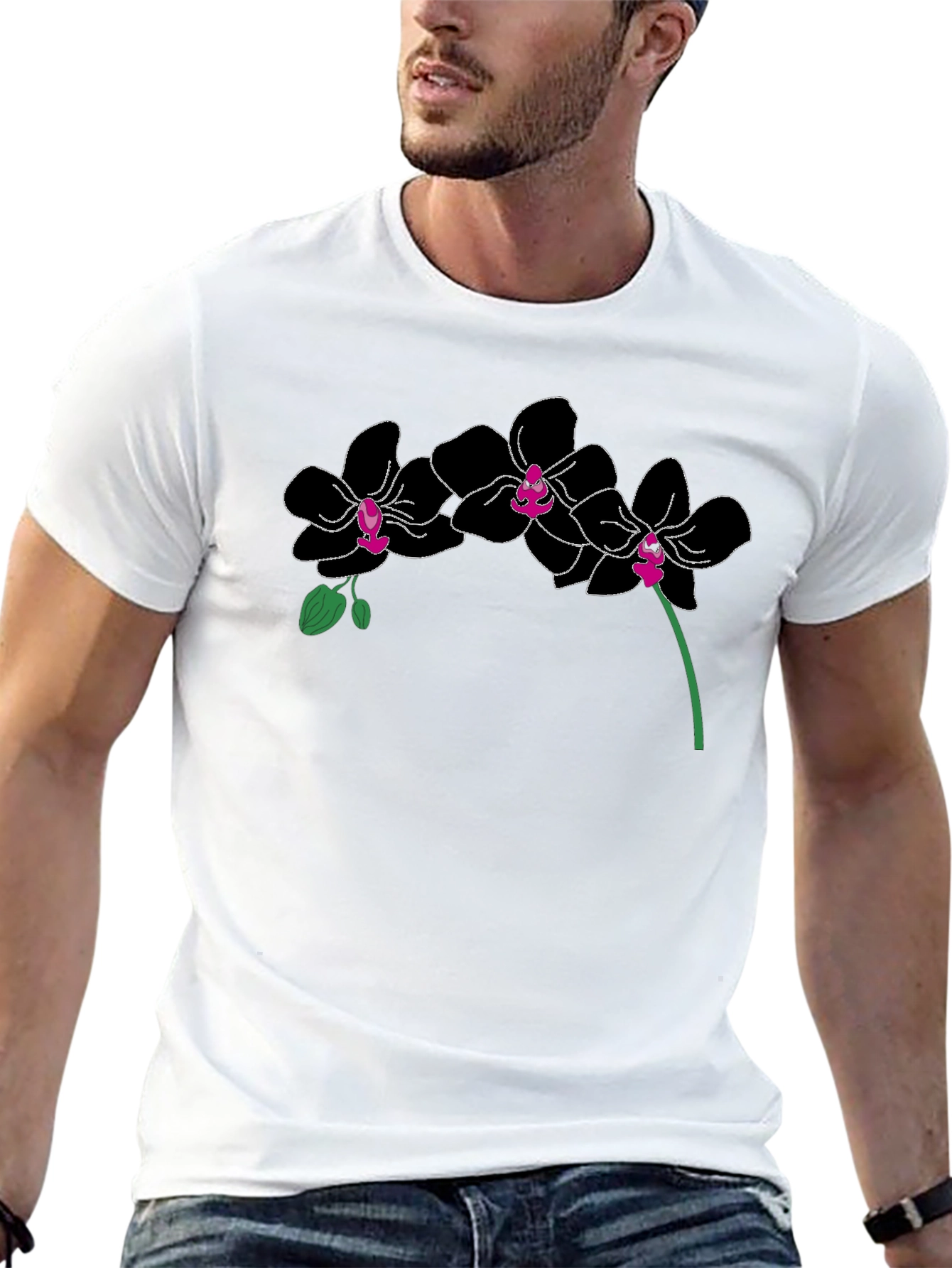 Black Orchid Graphic T-Shirt - Modern Floral Design