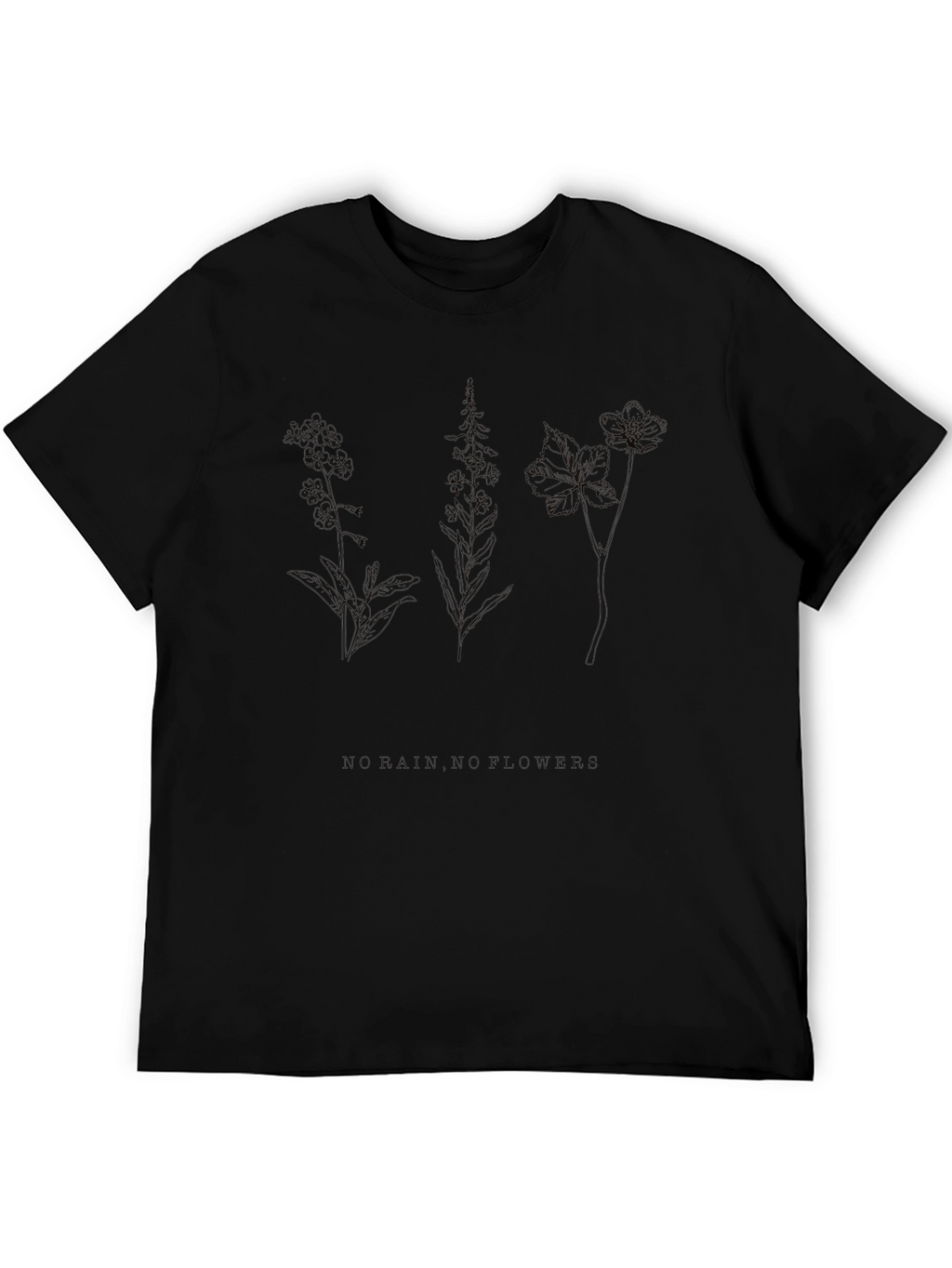 Botanical Line Art Black T-Shirt