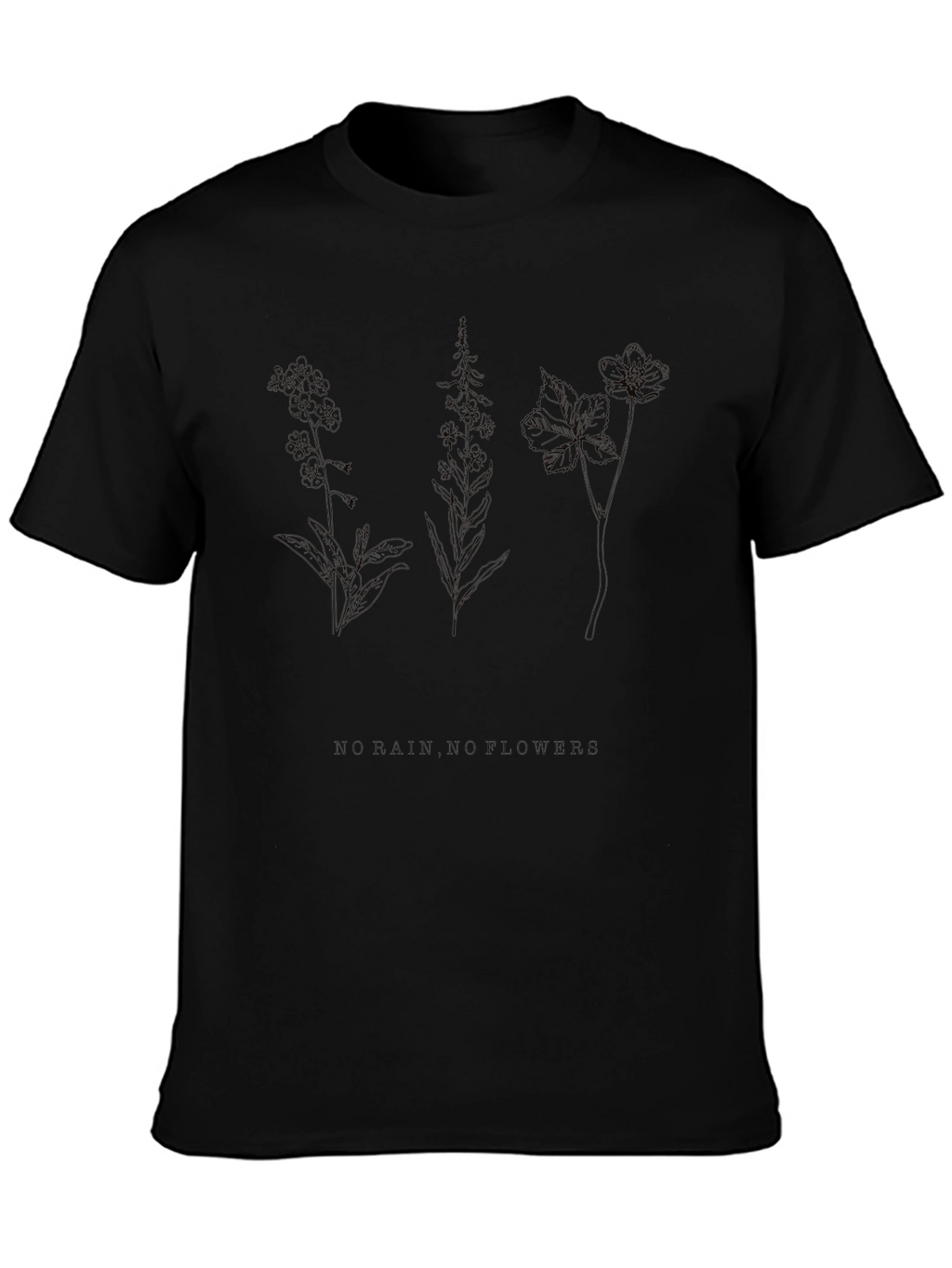 Botanical Line Art Black T-Shirt