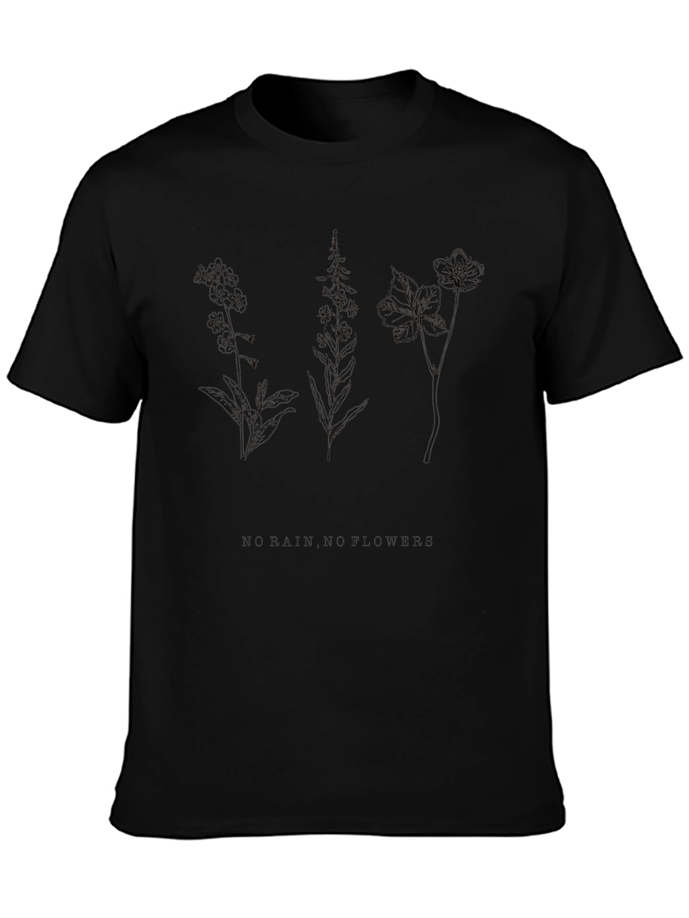 Botanical Line Art Black T-Shirt