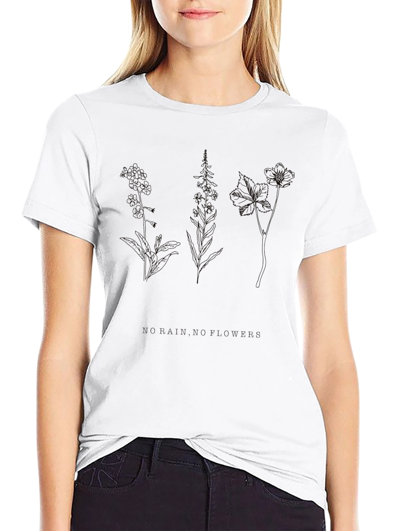 Botanical Line Art Black T-Shirt