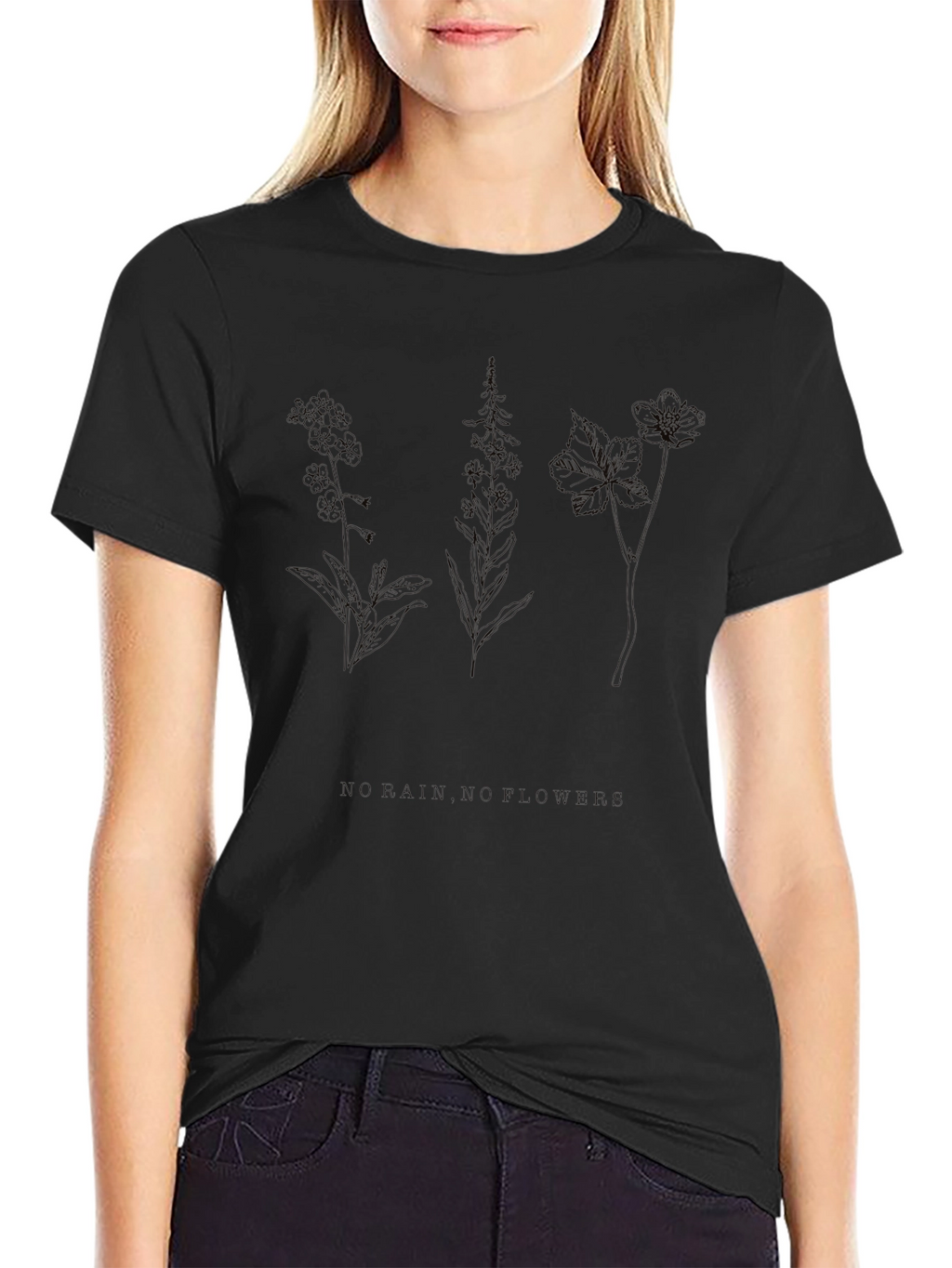 Botanical Line Art Black T-Shirt