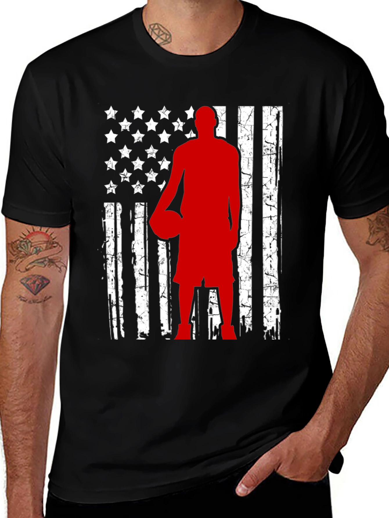 Basketball American Flag Graphic Tee - Black