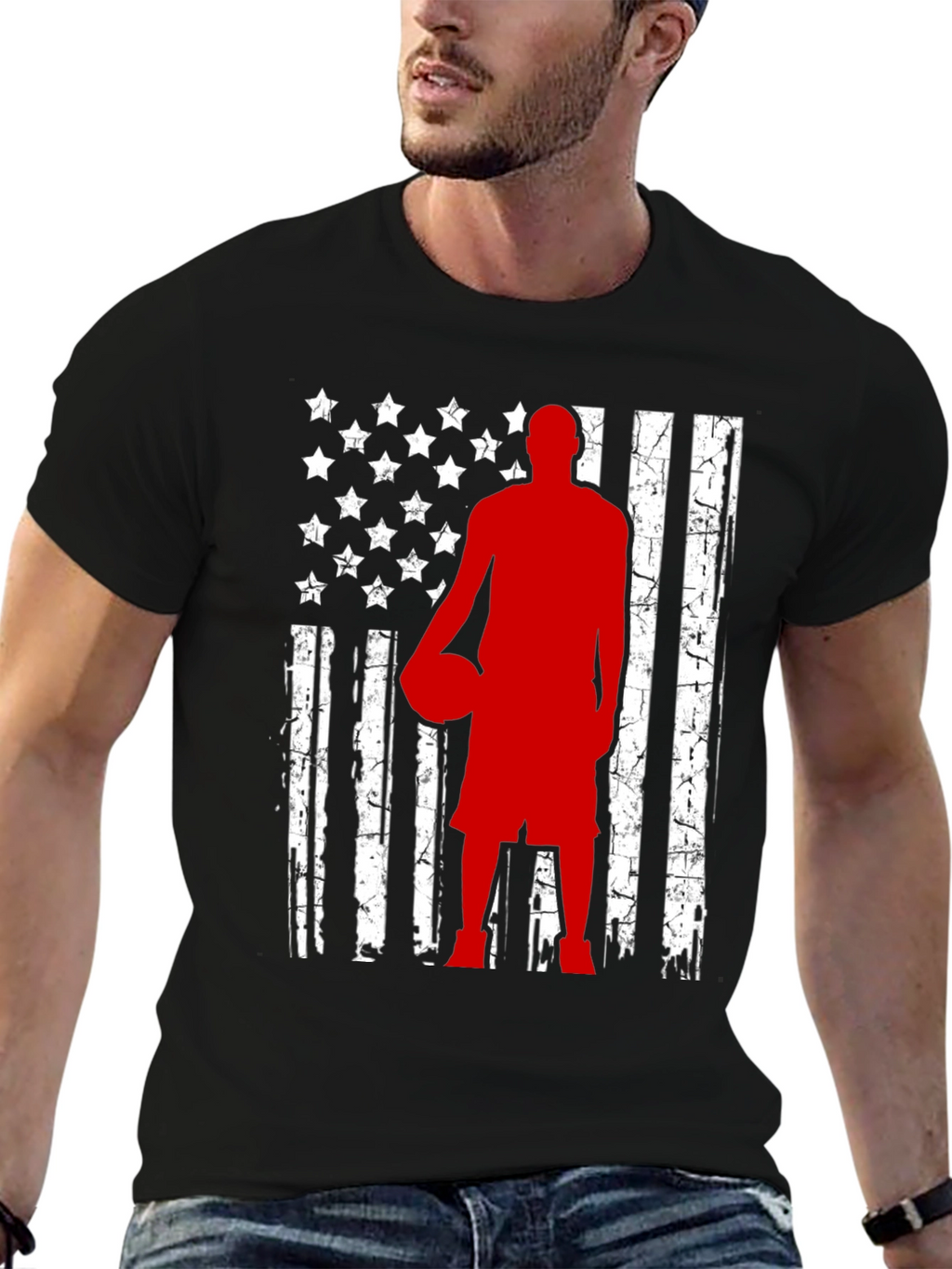 Basketball American Flag Graphic Tee - Black